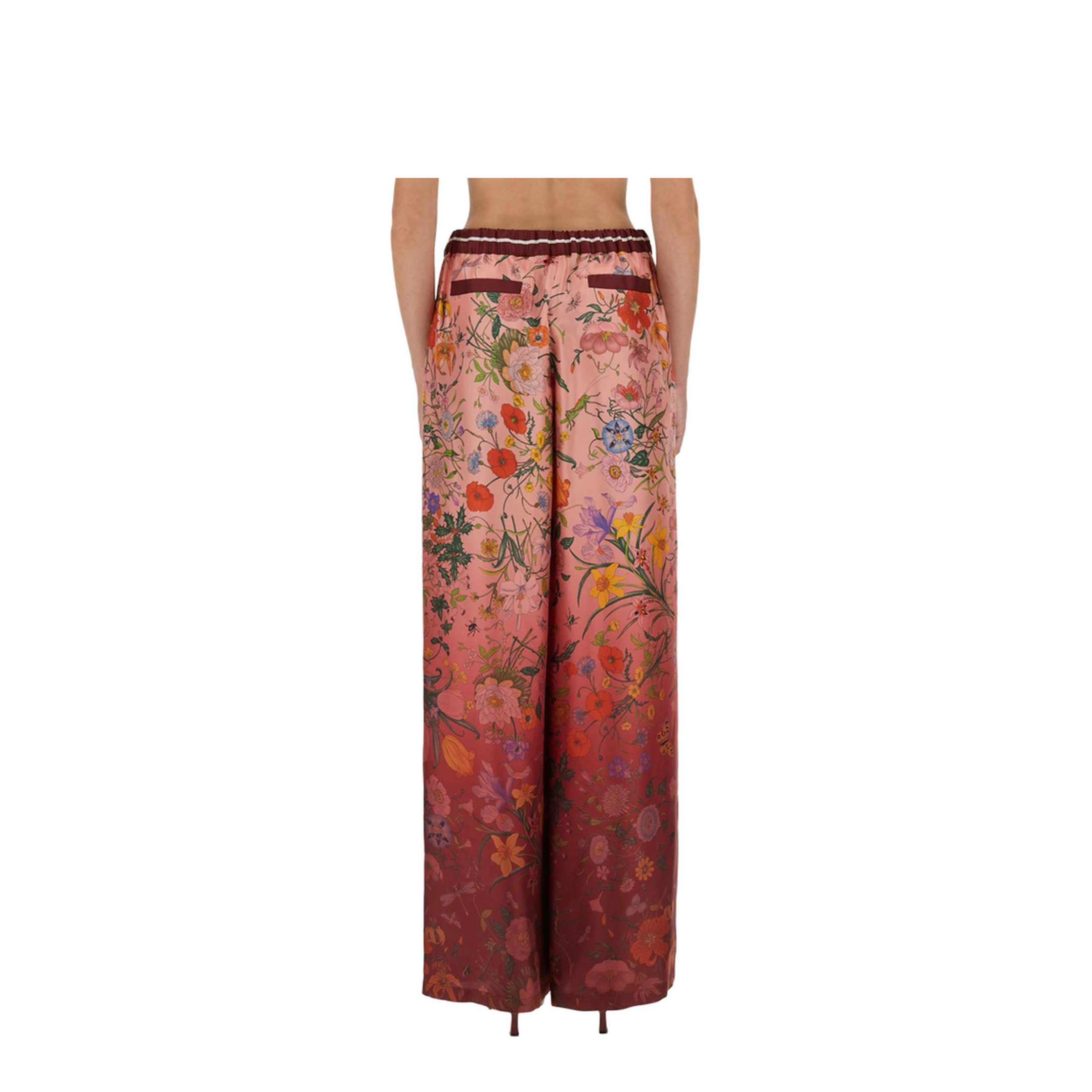 Printed Silk Pants in Pink and Rosso Ancora Red - Image 3
