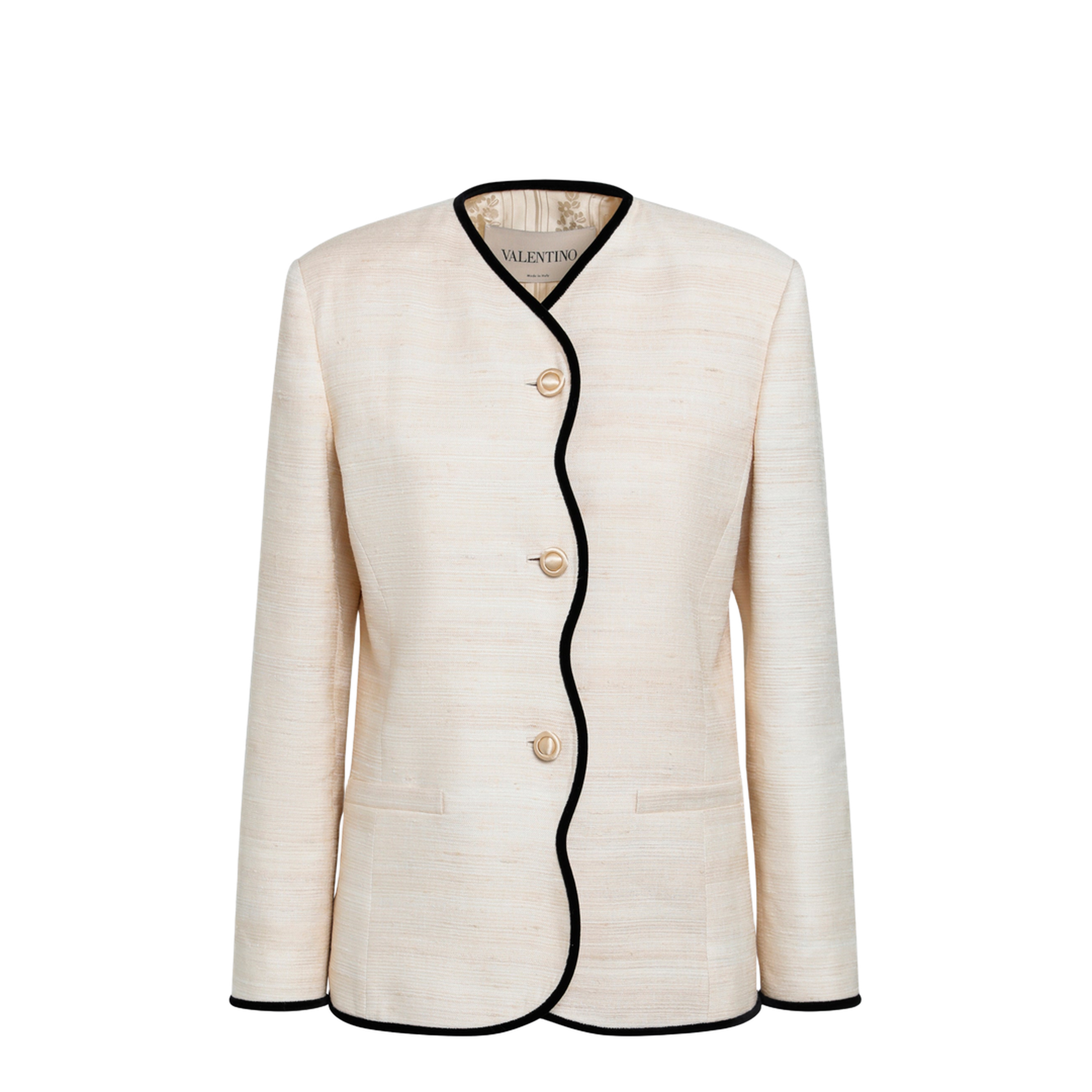 Milk-Honey Coloured Silk and Linen Jacket - Image 1