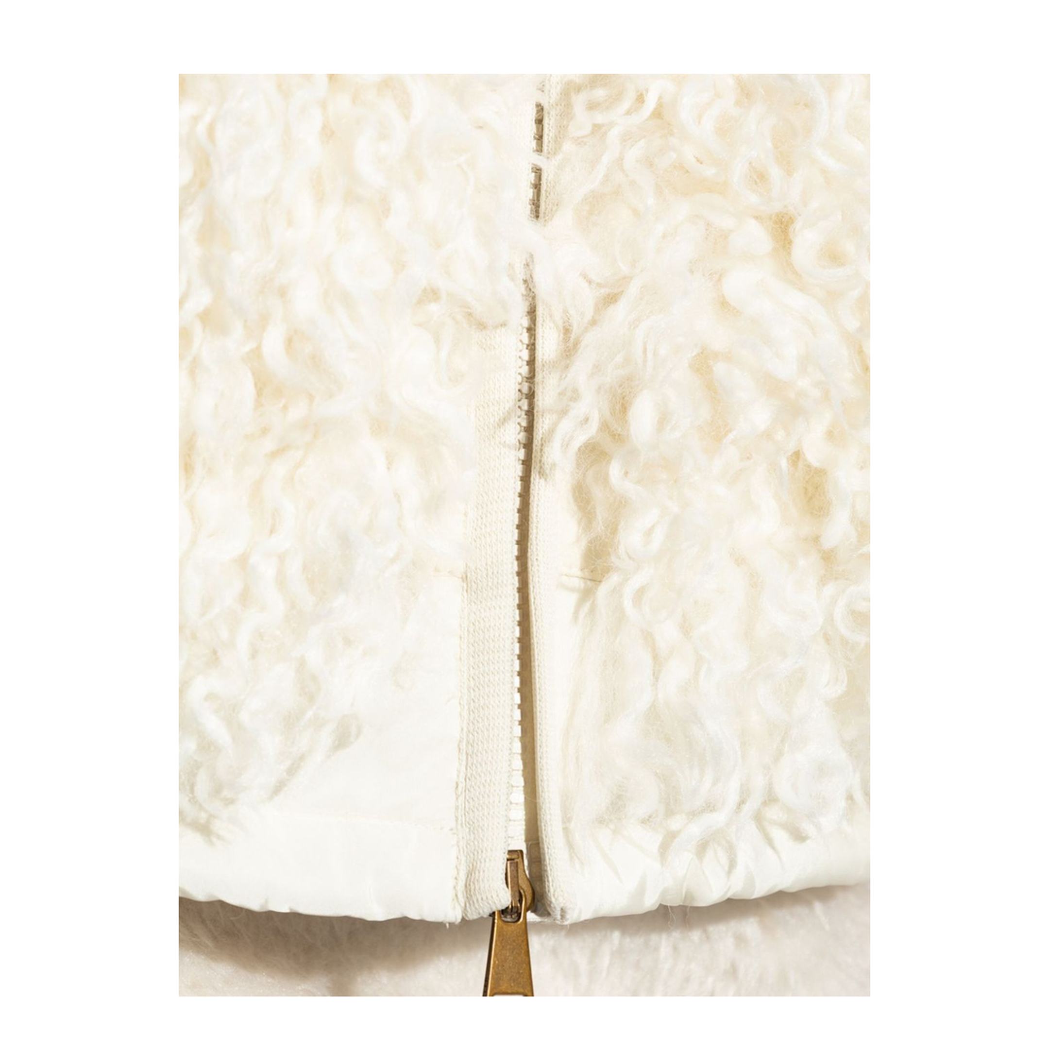 White Teddy-Trimmed Padded Zip-Up Hoodie - Image 2