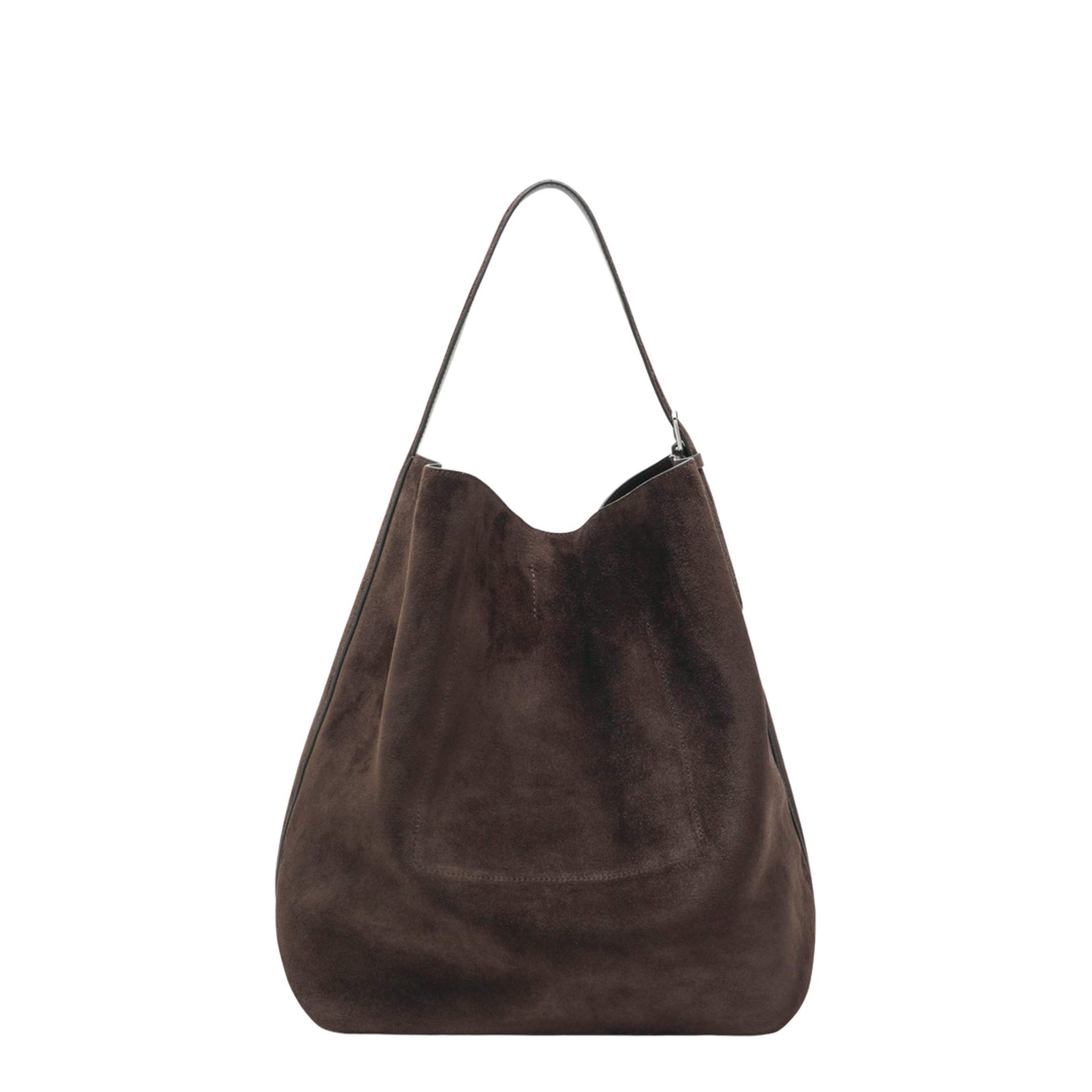 Belted Suede Tote Bag - Brown - Image 2