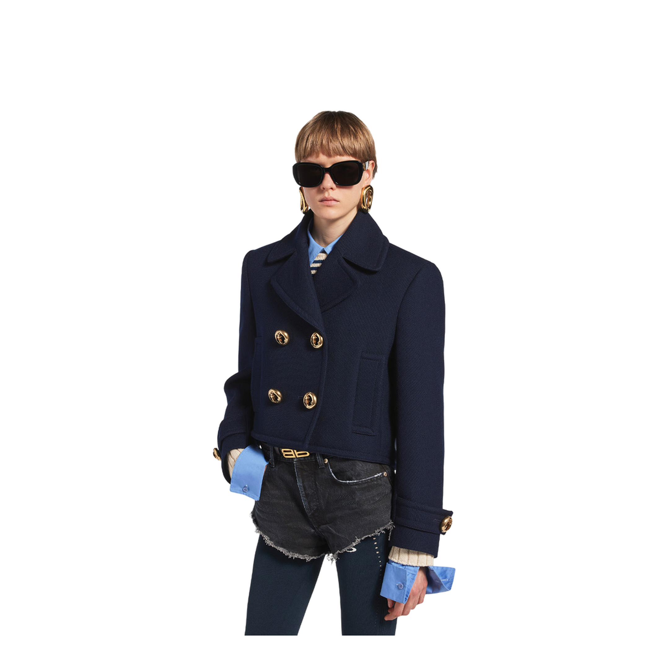 Cropped Peacoat in Textured Wool - Image 5