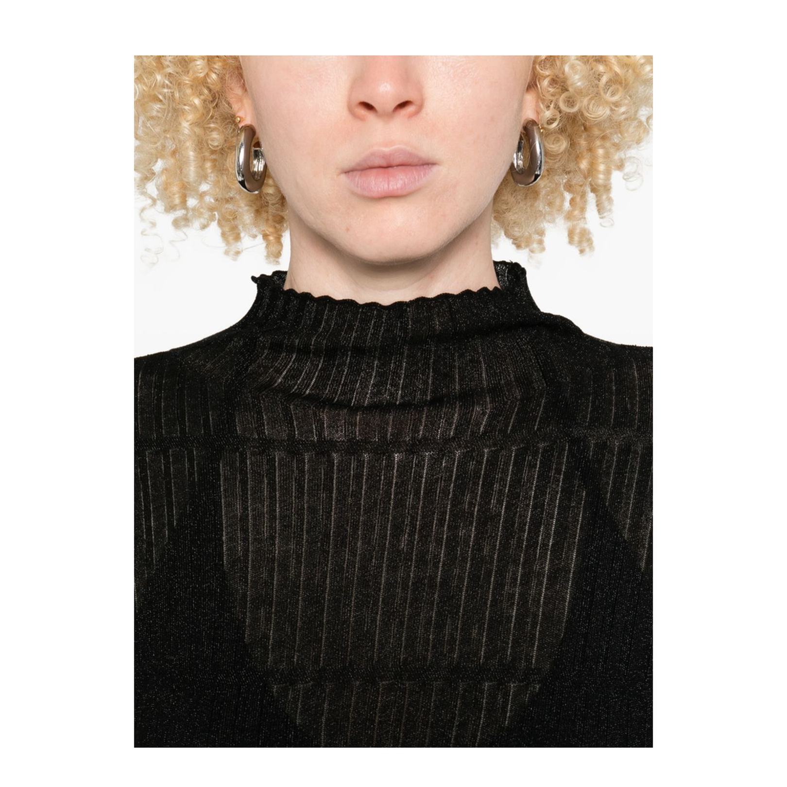Ribbed Knit High Neck Long Sleeve Sweater Black - Image 3