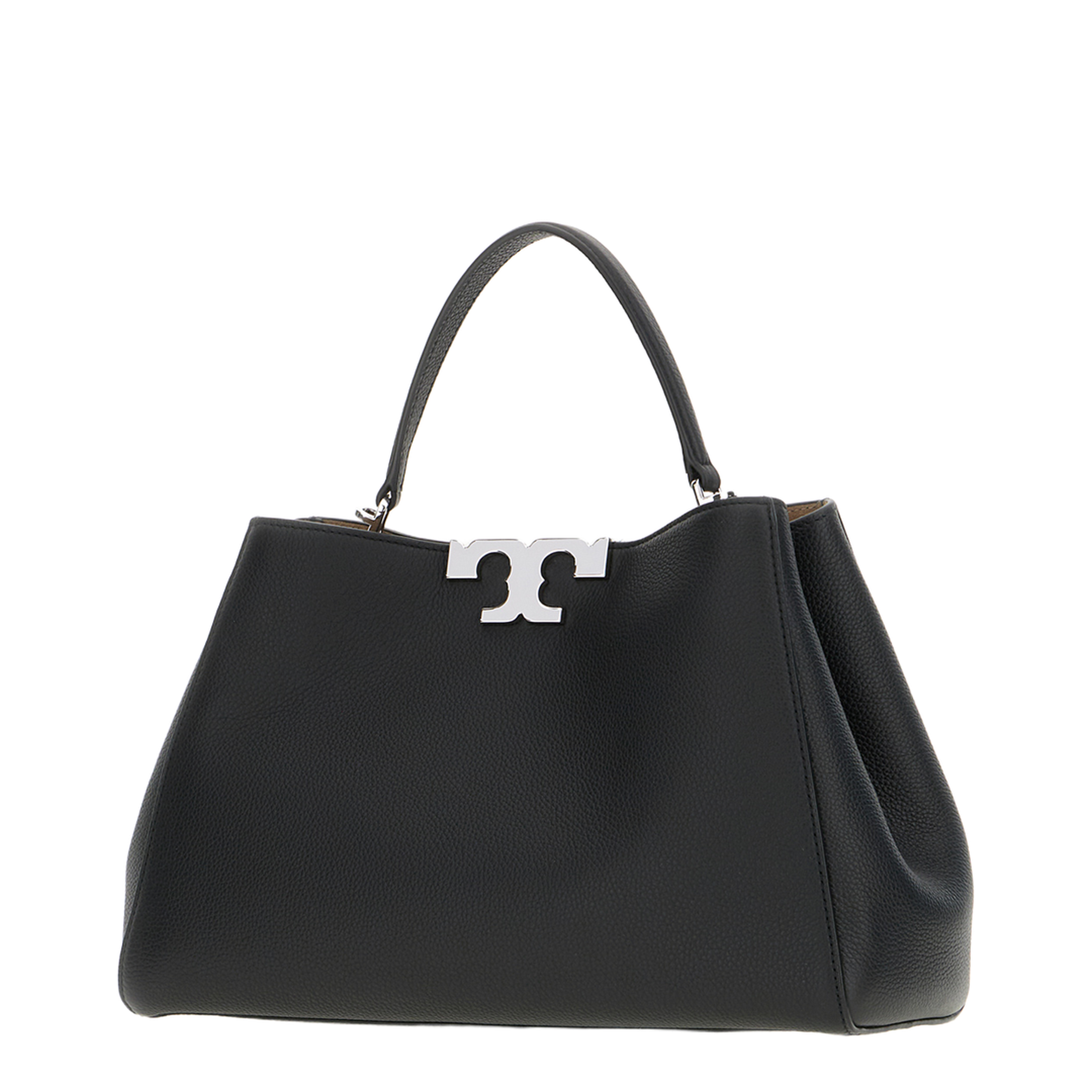 Eleanor Soft Satchel Medium Pebbled Leather Bag - Black - Image 2