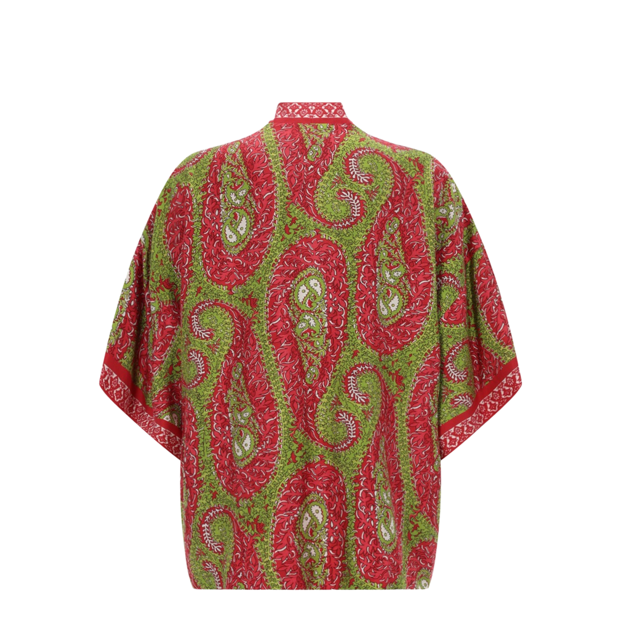 Paisley Printed Silk Twill Wrap Jacket - Red - Image 3