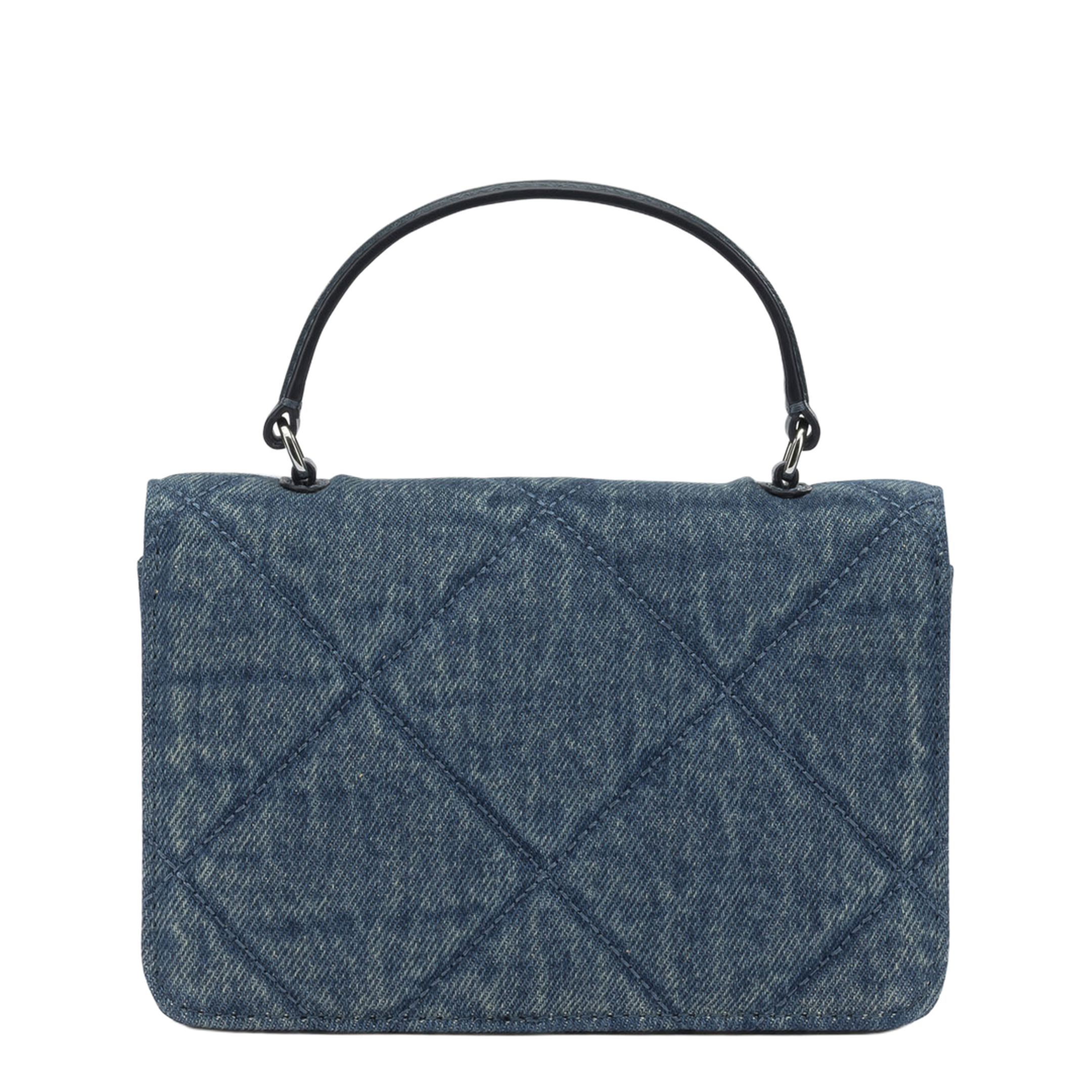 Diamond Quilt Mini Chain Denim Handbag - Blue - Image 4