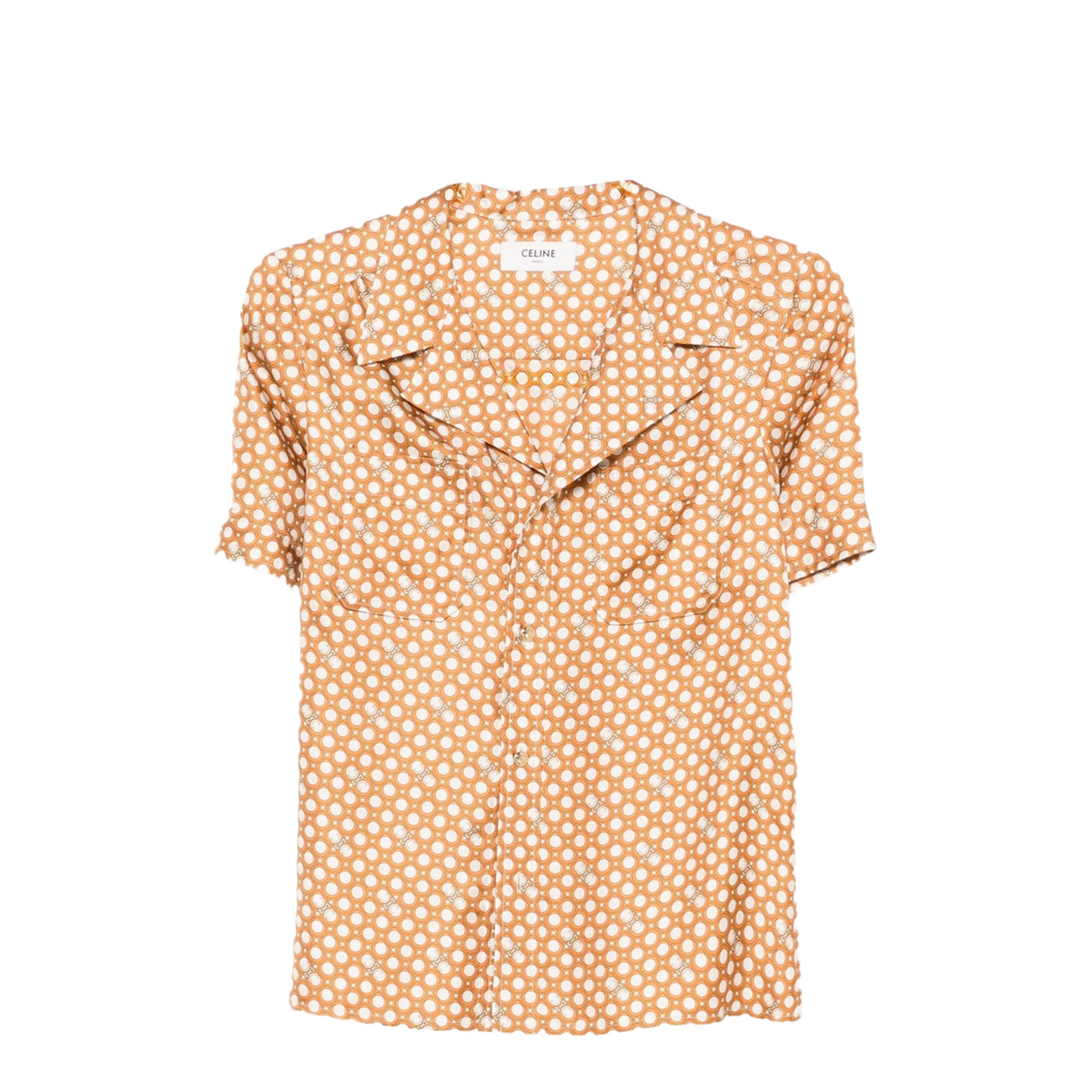 Pajama Shirt in Silk Twill - Cream/Orange - Image 1