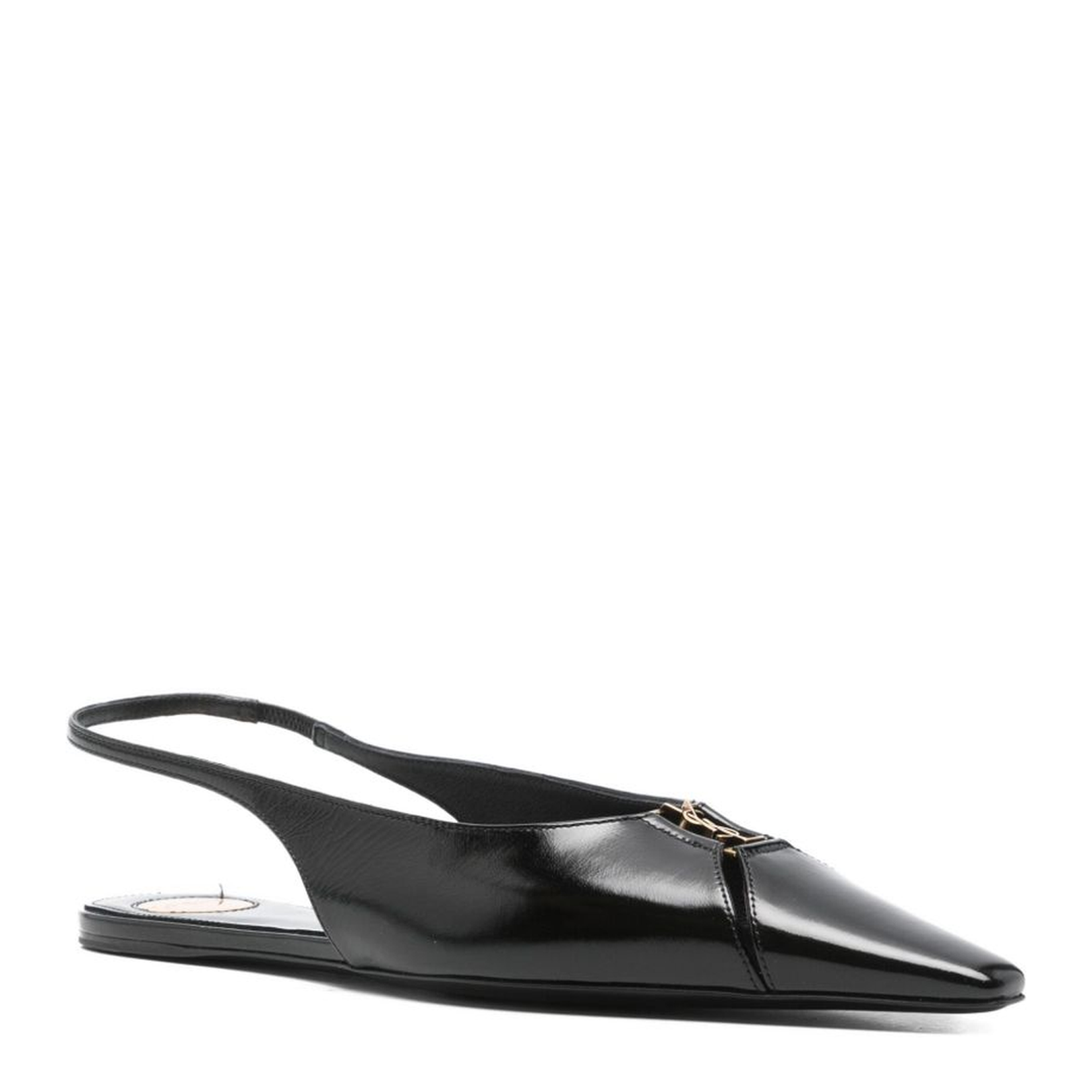 Black Leather Pointed Toe Slingback Strap Flat Sole - Image 2