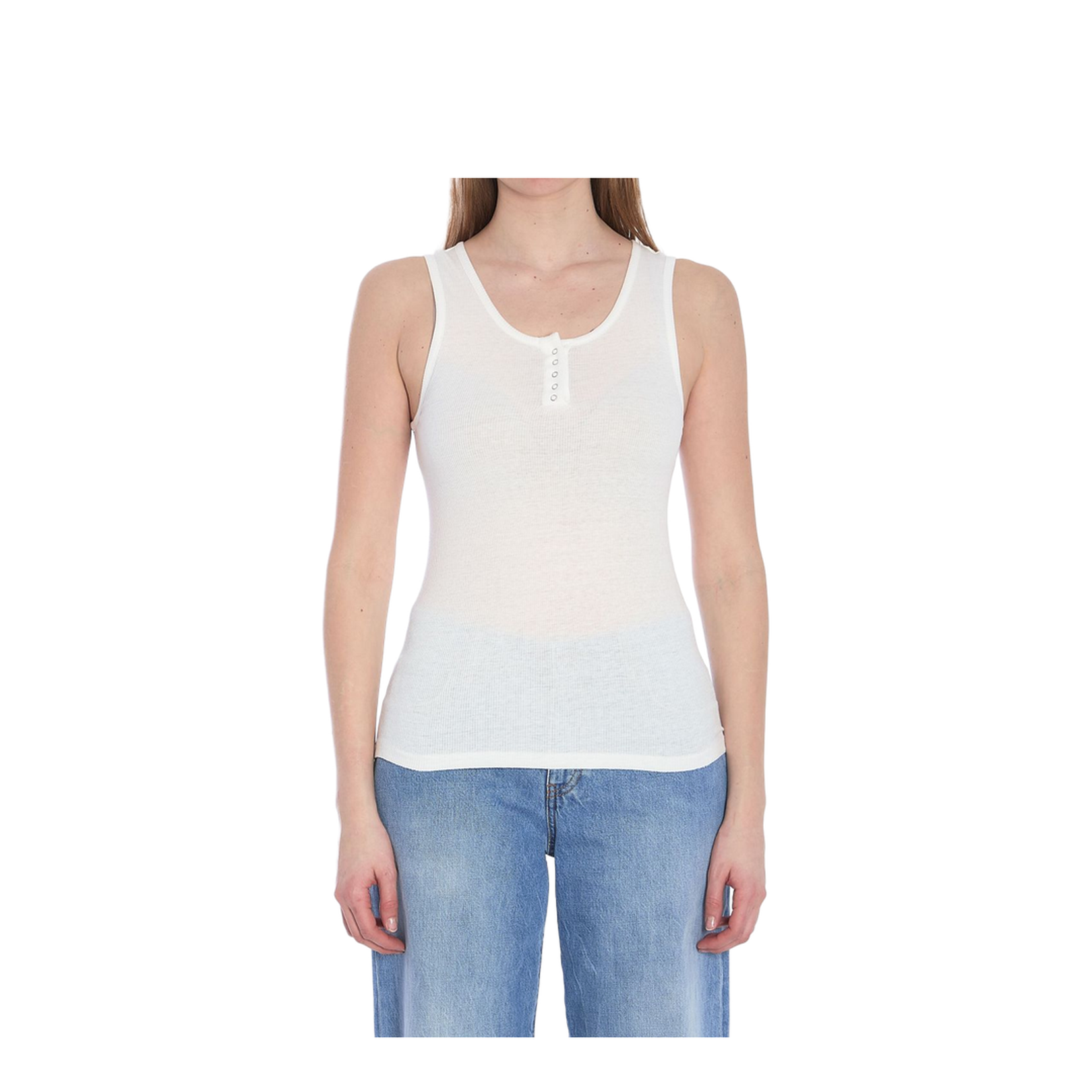 White Cotton Blend Tank Top - Image 1