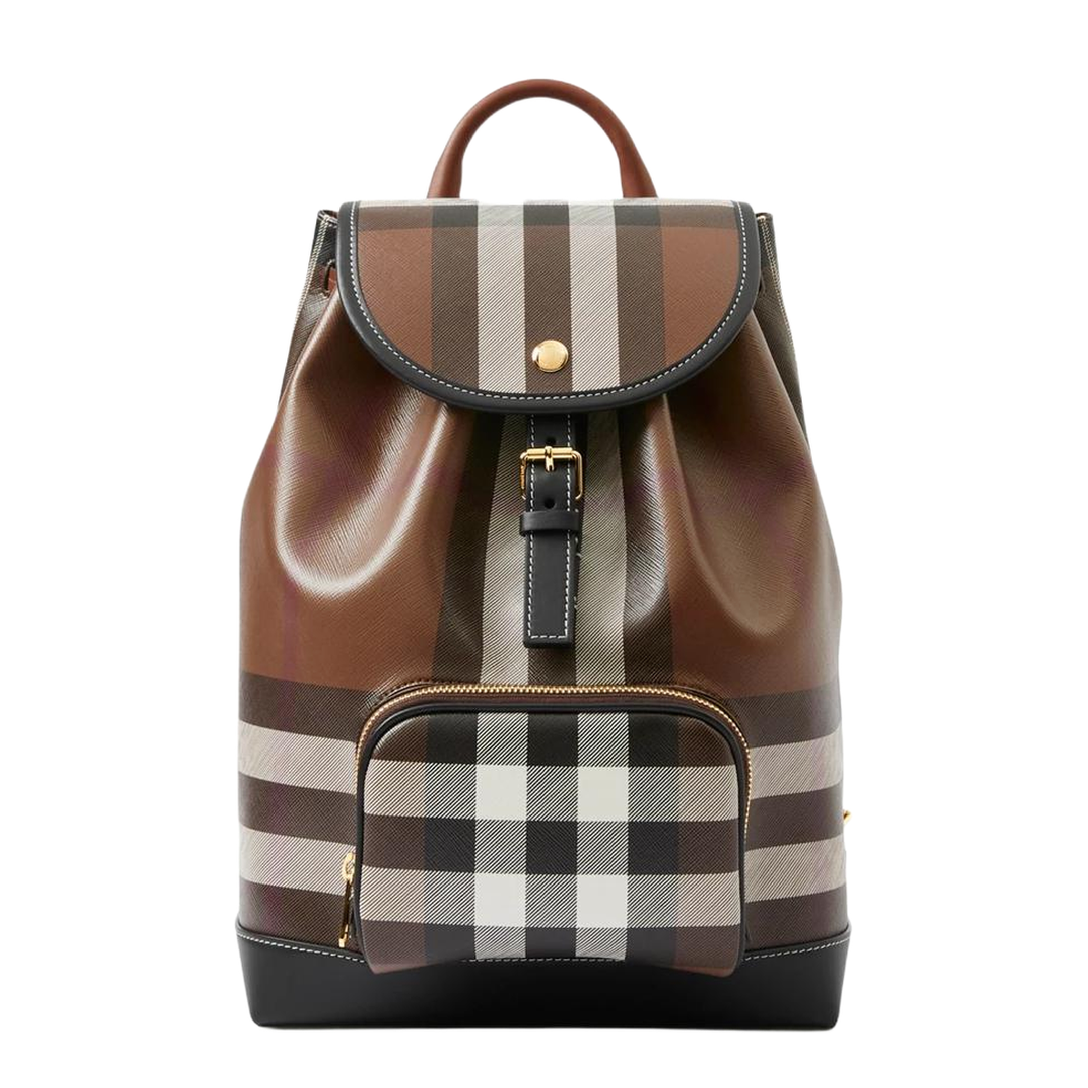 Check Coated Textile Backpack - Dark Birch Brown - Image 1