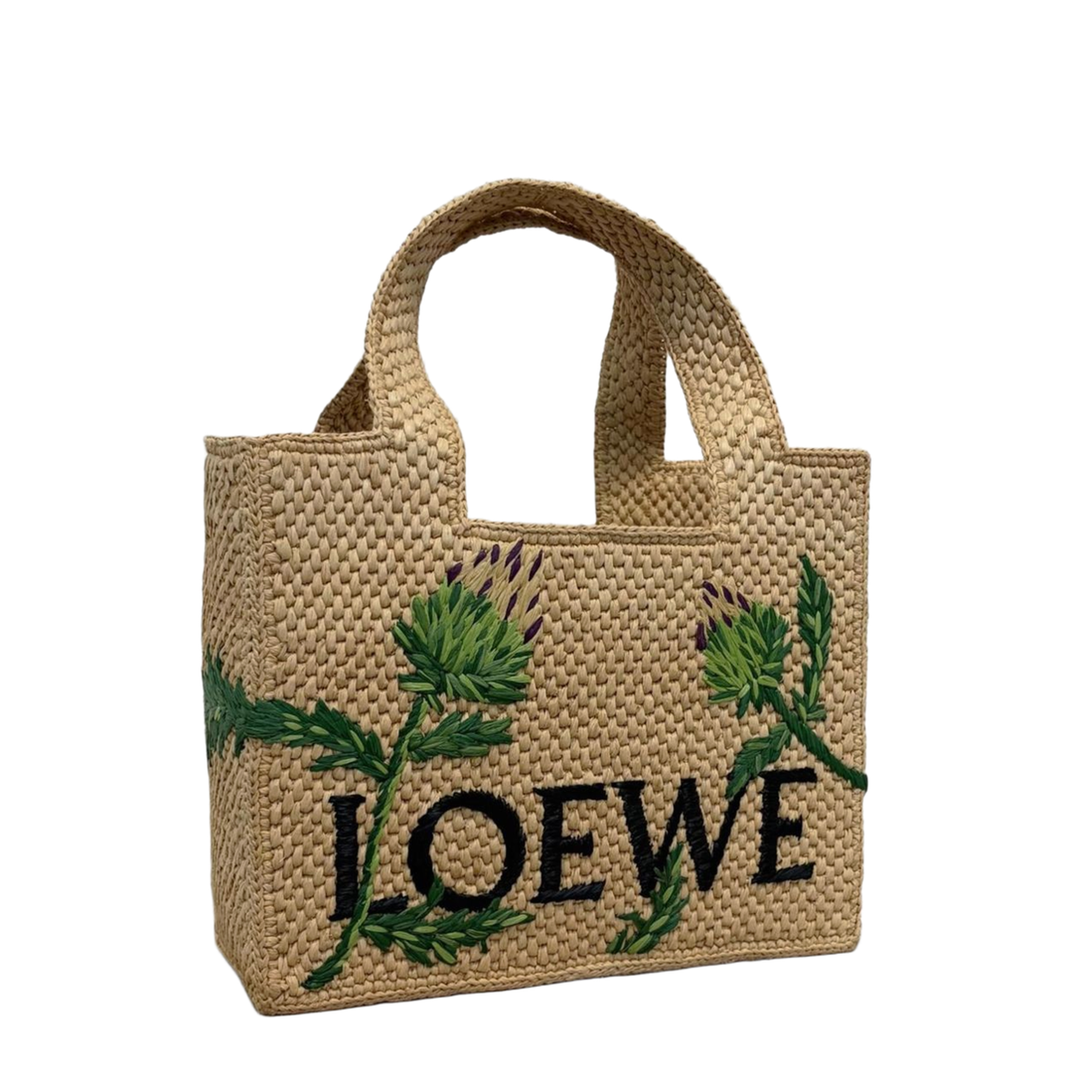 Font Small Raffia Tote - Natural/Green - Image 1