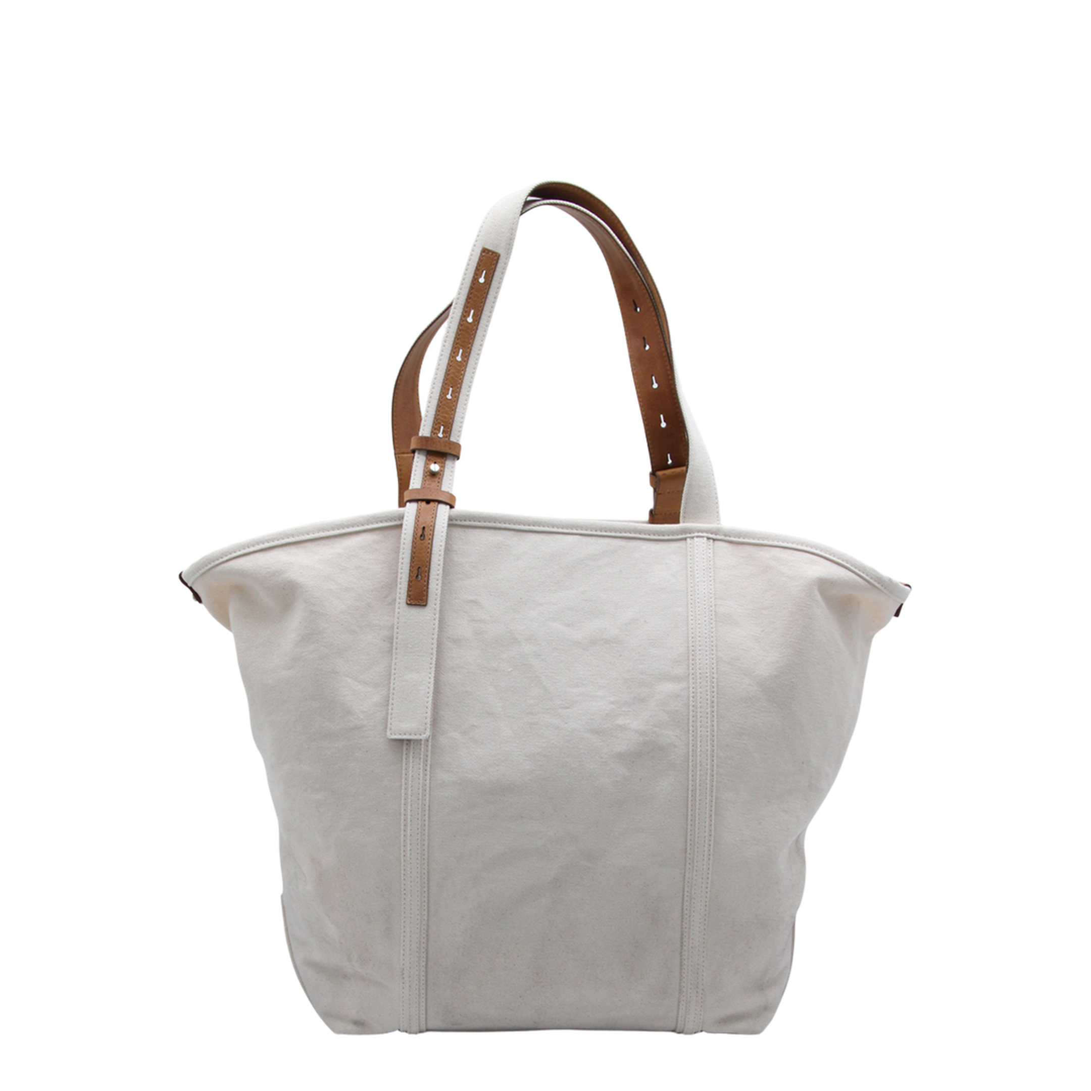 Medium Cotton & Calf Leather Tote - Ecru - Image 5