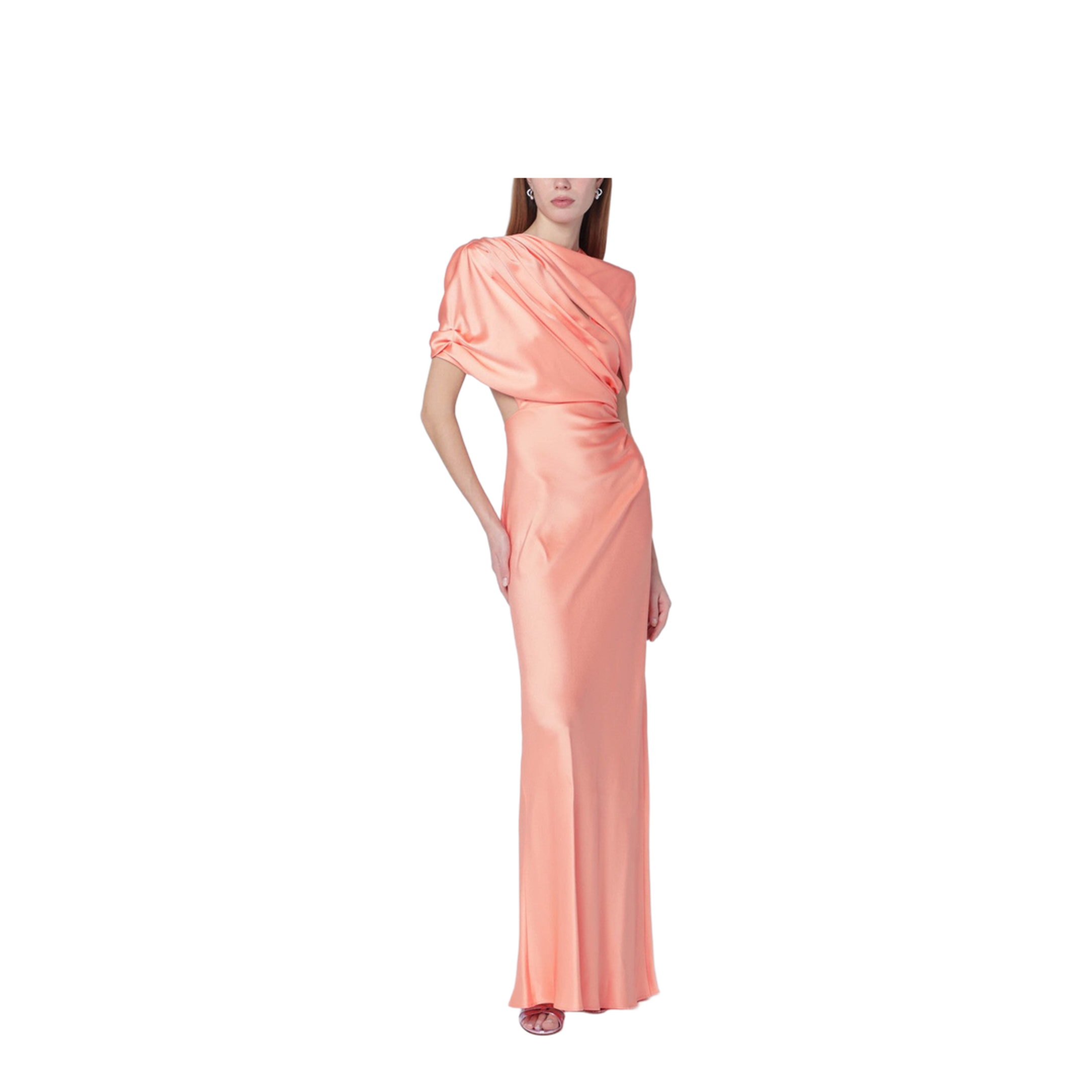Pink Shiny Satin Maxi Dress - Image 1