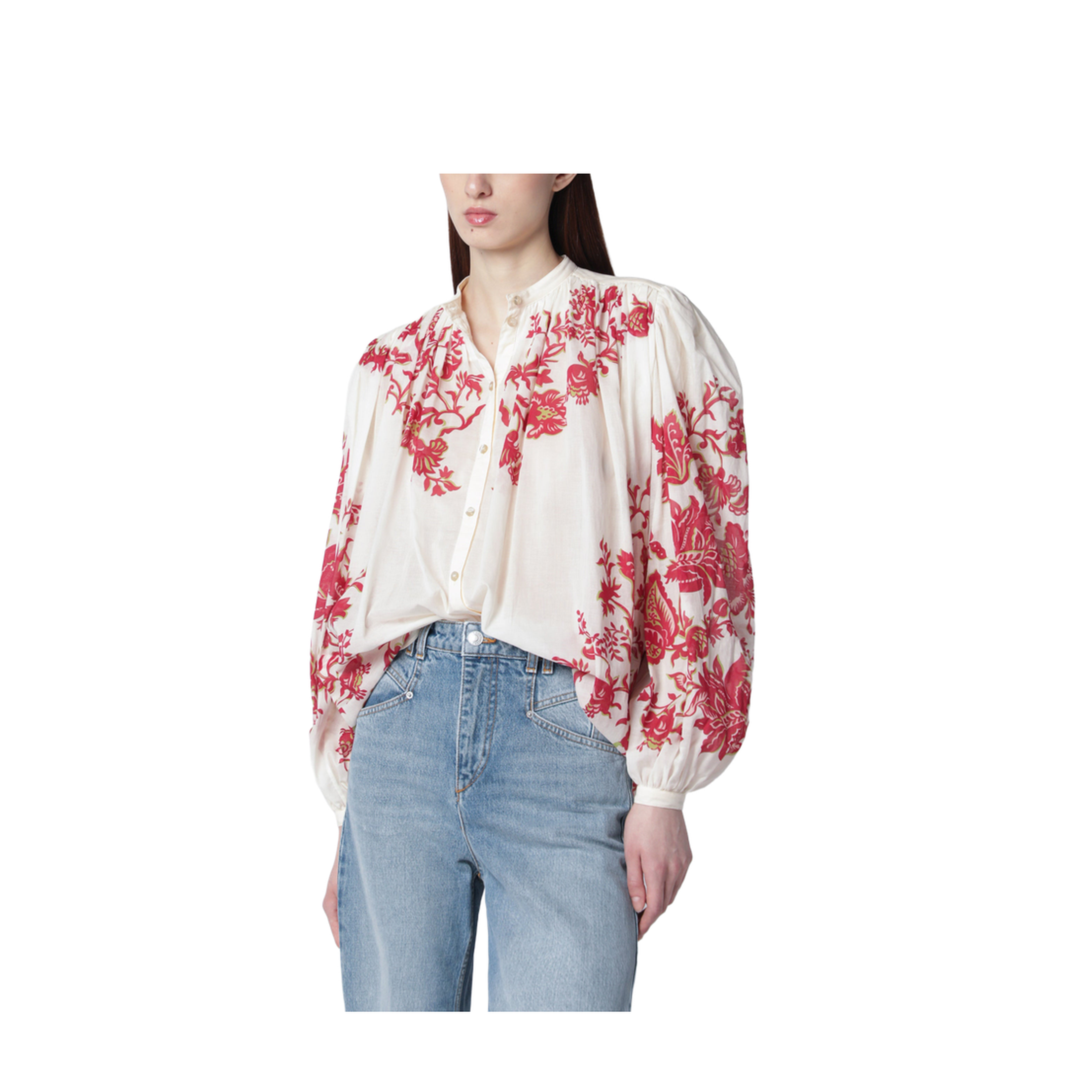 Flower-Print Pleated Cotton Blouse - Image 1