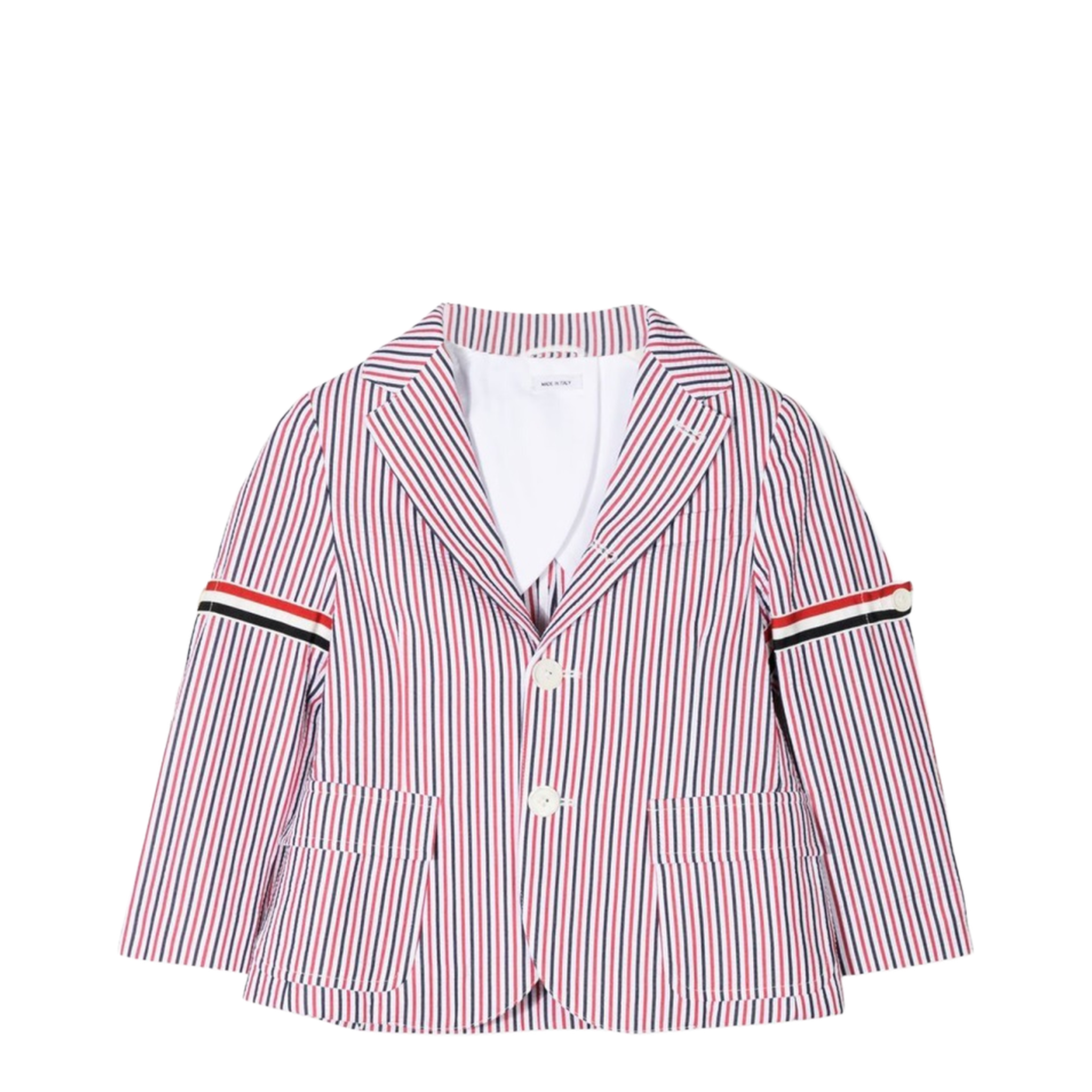 Patch Pocket Sport Coat with RWB Armbands in Seersucker Stripe - Image 1