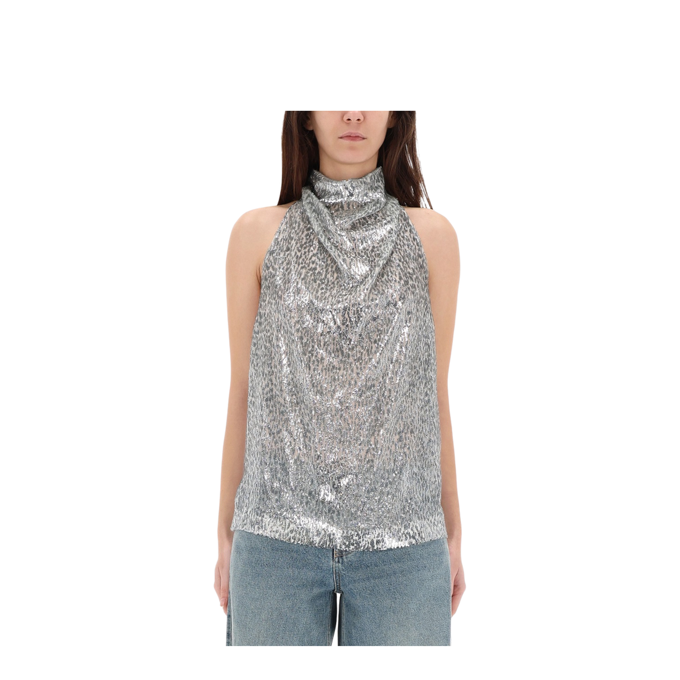 Silver Metallic Velvet Halterneck Top - Image 3