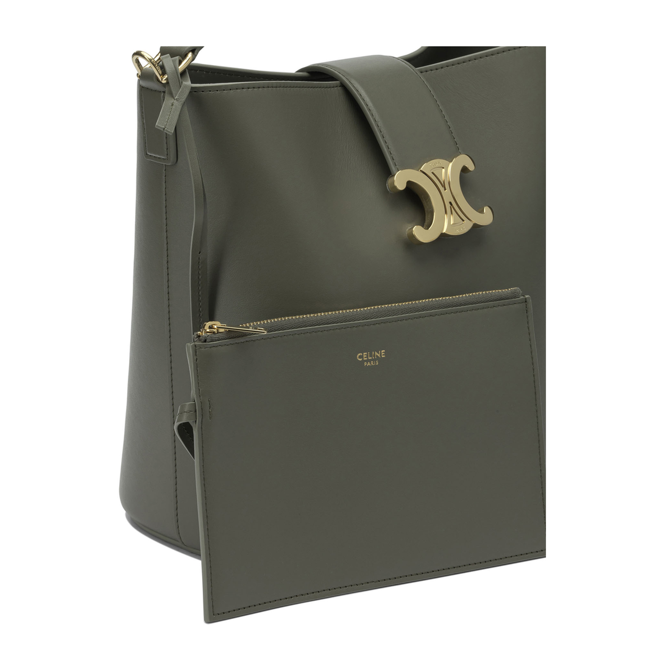 Louise Medium Calfskin Bucket Bag - Golden Khaki - Image 4