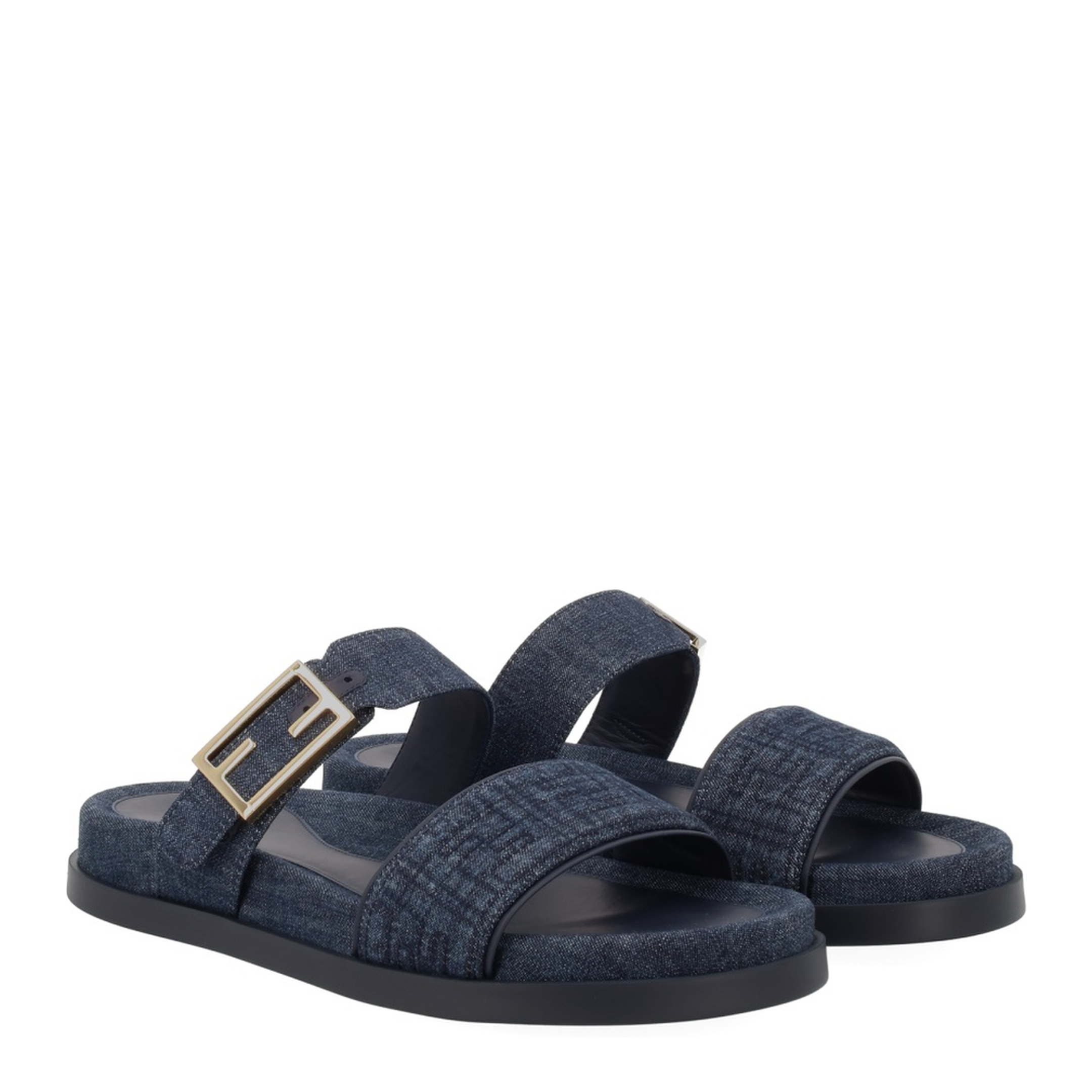 Dark Blue Denim Fabric Slides - Image 2