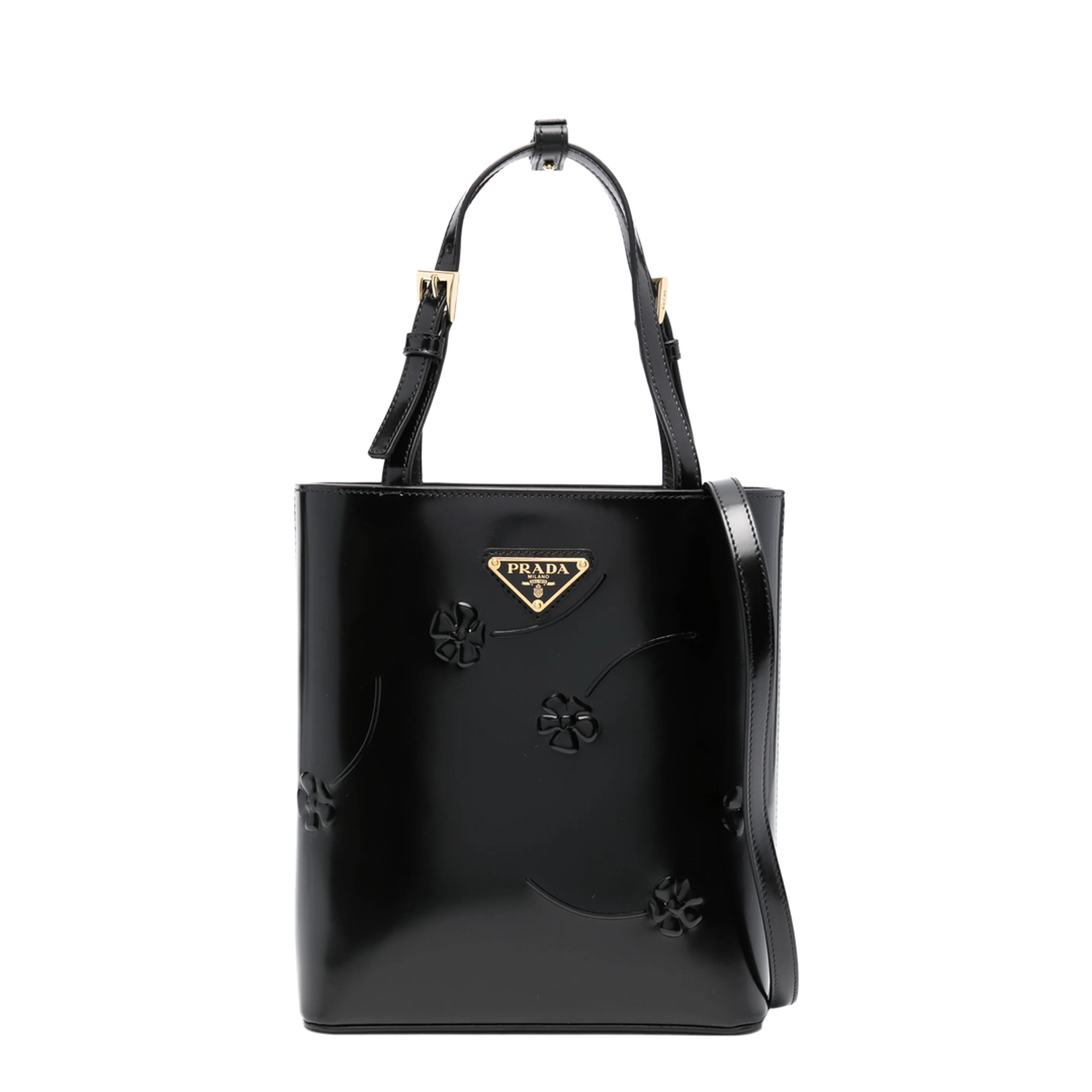 Floral-Embossed Leather Mini Shopping Tote Bag - Nero - Image 1