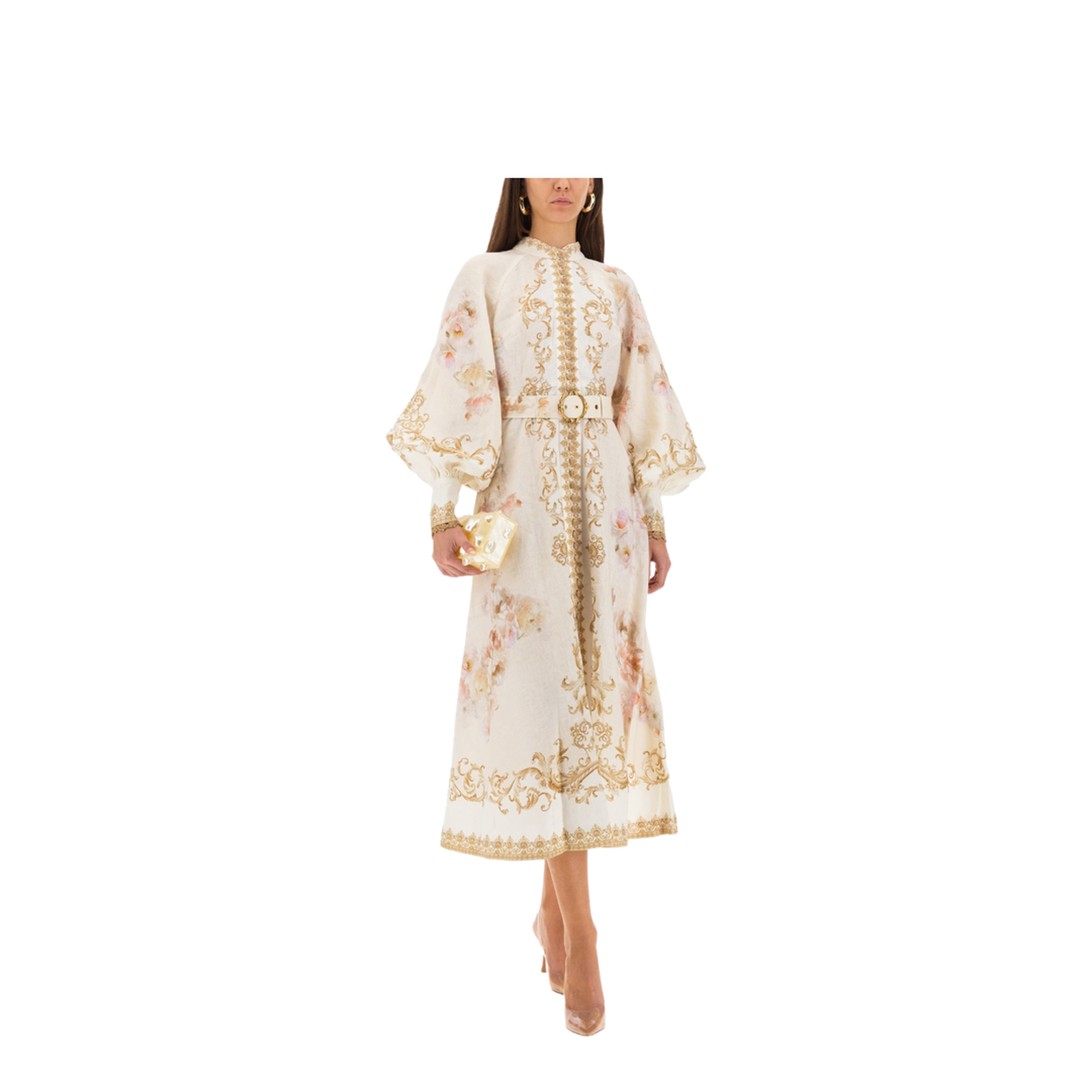 Cream Floral Baroque Linen Maxi Dress - Image 2