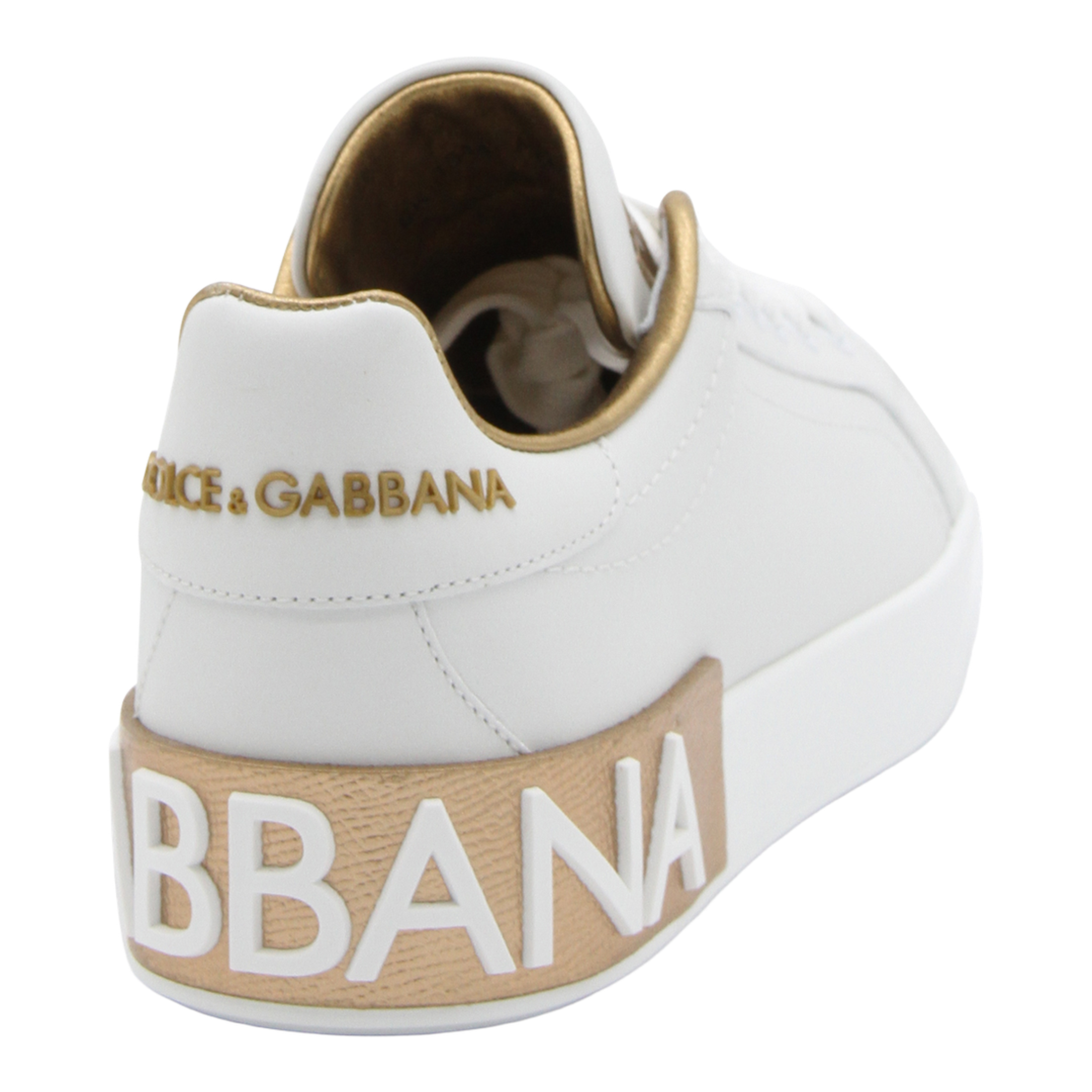 White Calfskin Low-Top Sneakers with Gold Details - Image 5
