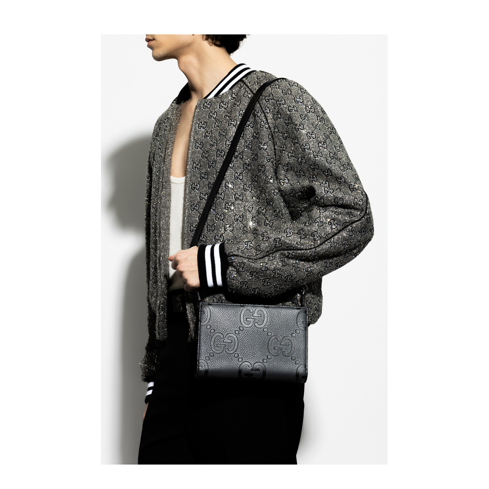 GG Jumbo Small Leather Crossbody Bag - Gray - Image 2