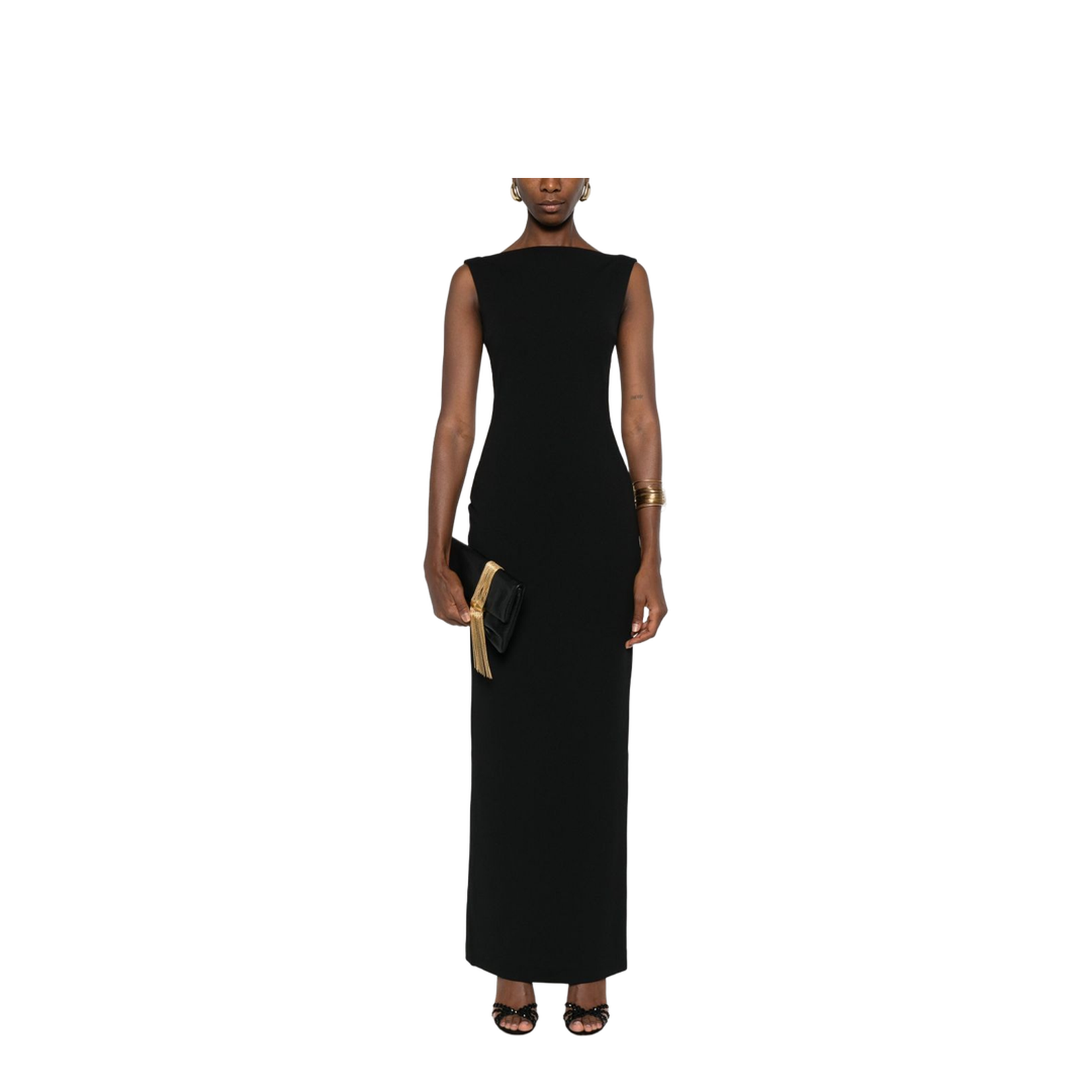 Black Boat Neck Sleeveless Maxi Dress - Image 2
