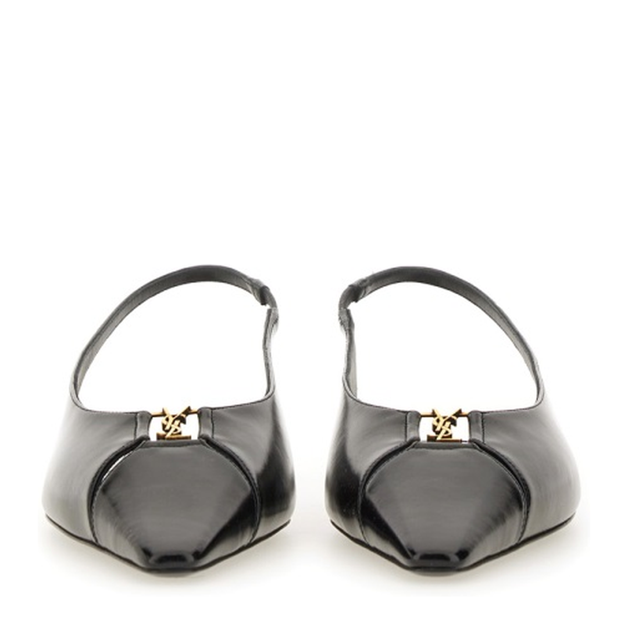 Black Leather Pointed Toe Slingback Strap Flat Sole - Image 4