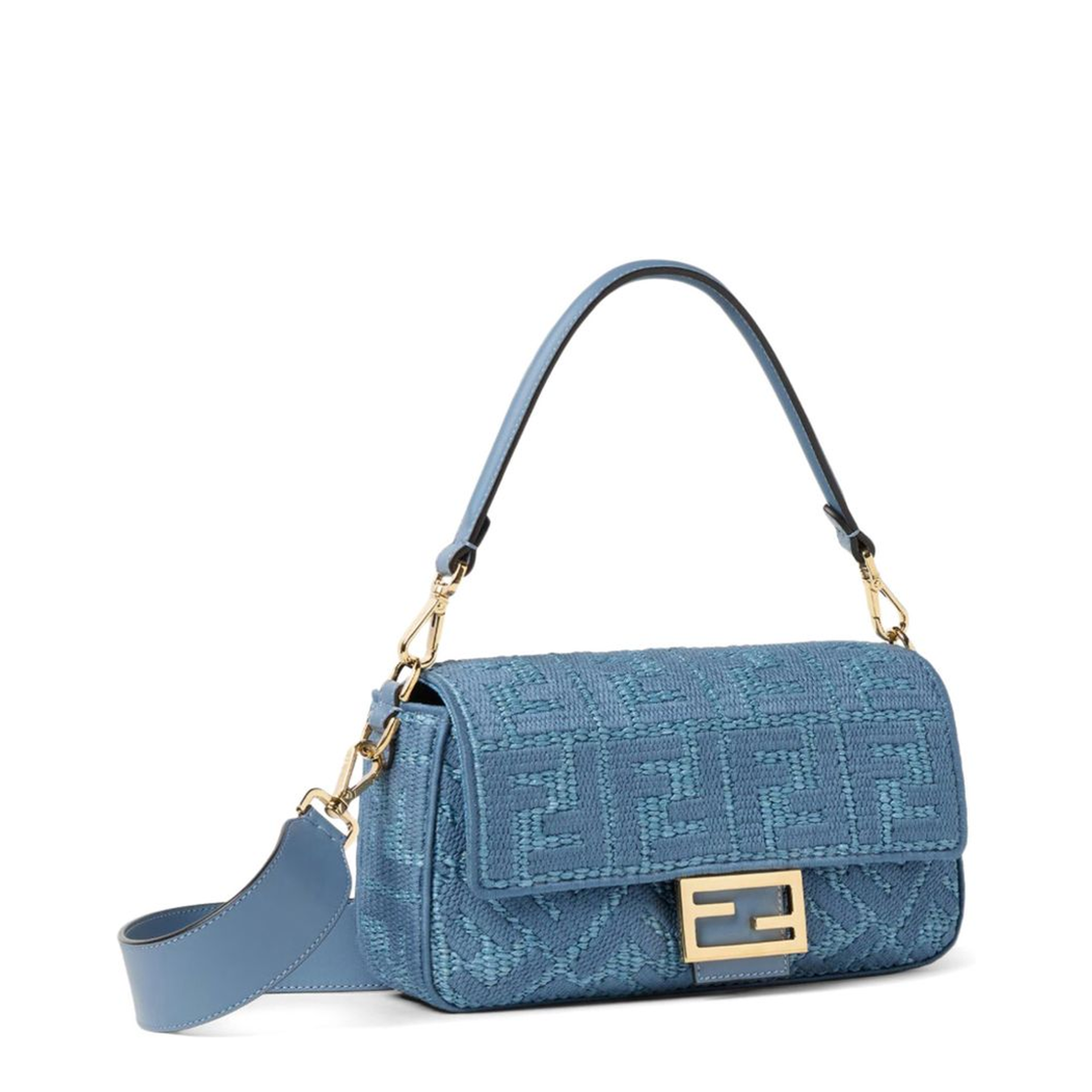 Baguette Raffia-Effect Shoulder Bag - Blue - Image 2