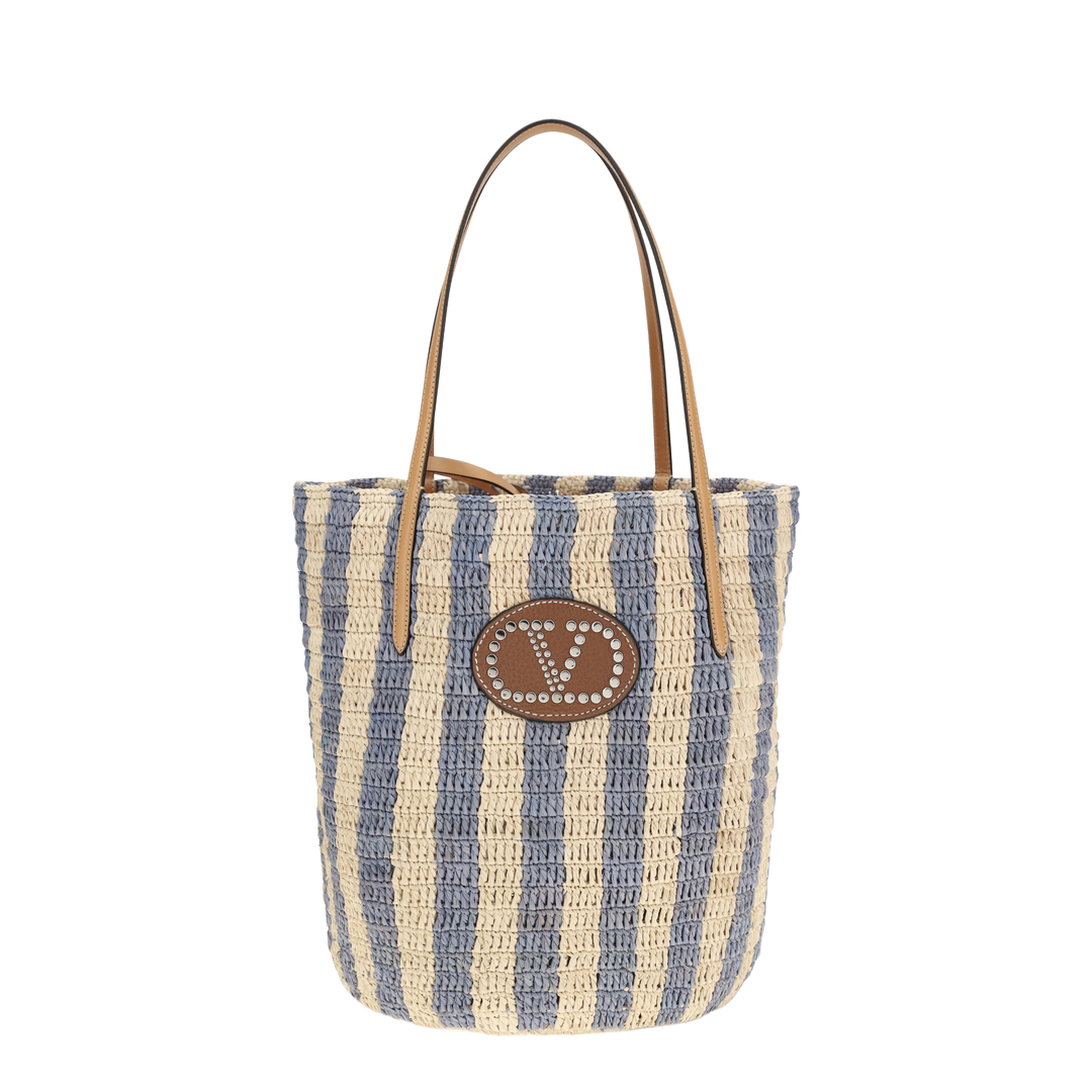 Striped Raffia Bucket Bag - Image 1