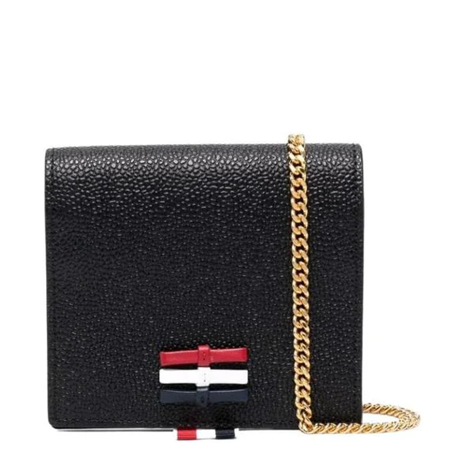 3-Bow Card Holder With Chain Strap In Pebble Grain Leather - Image 1