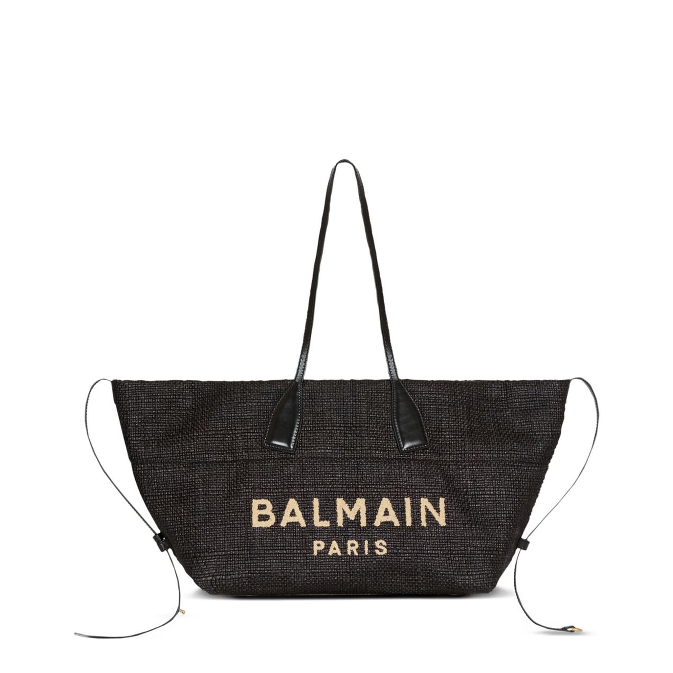 Track Medium Raffia Tote Bag - Black - Image 1