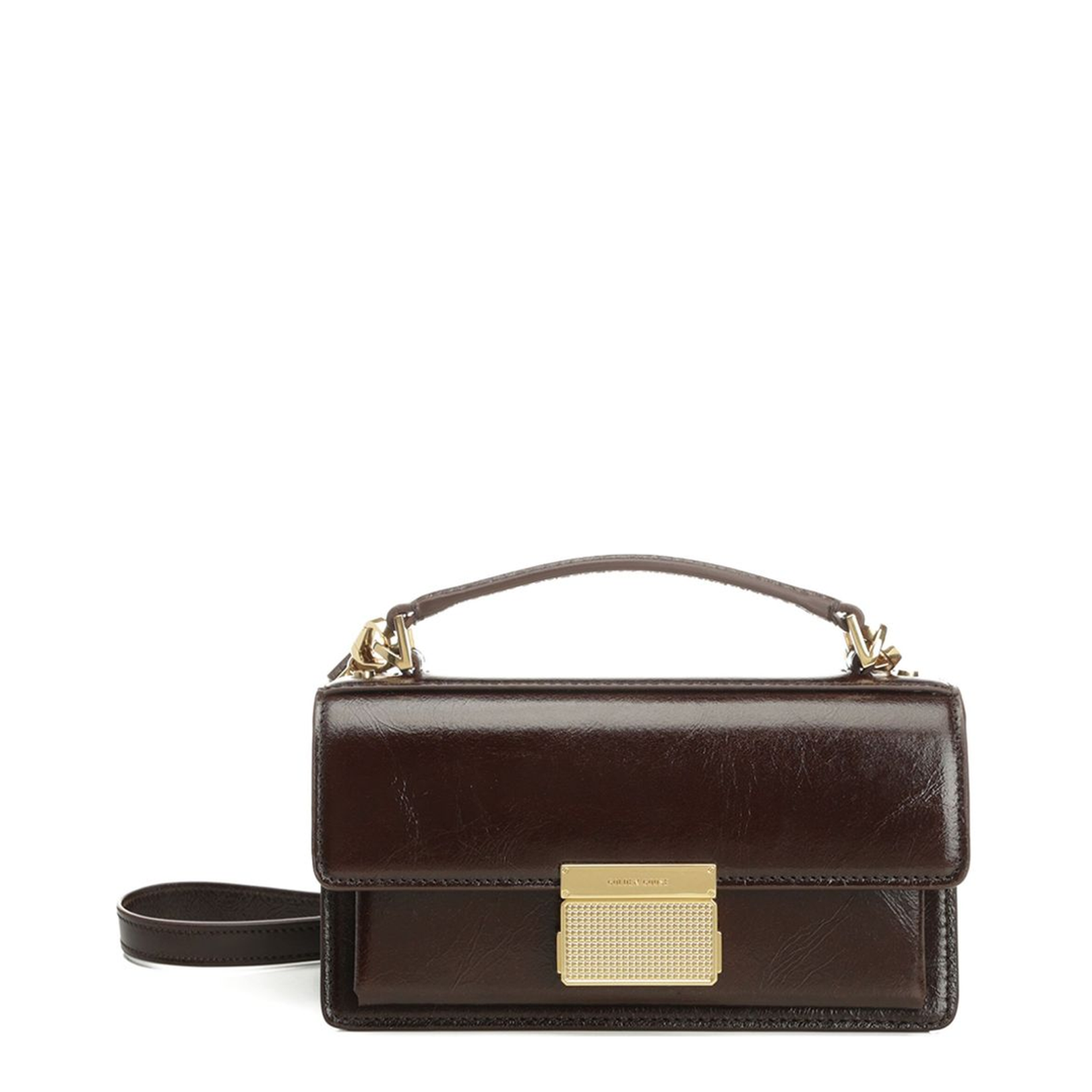 Small Calf Leather Handbag - Dark Brown - Image 3