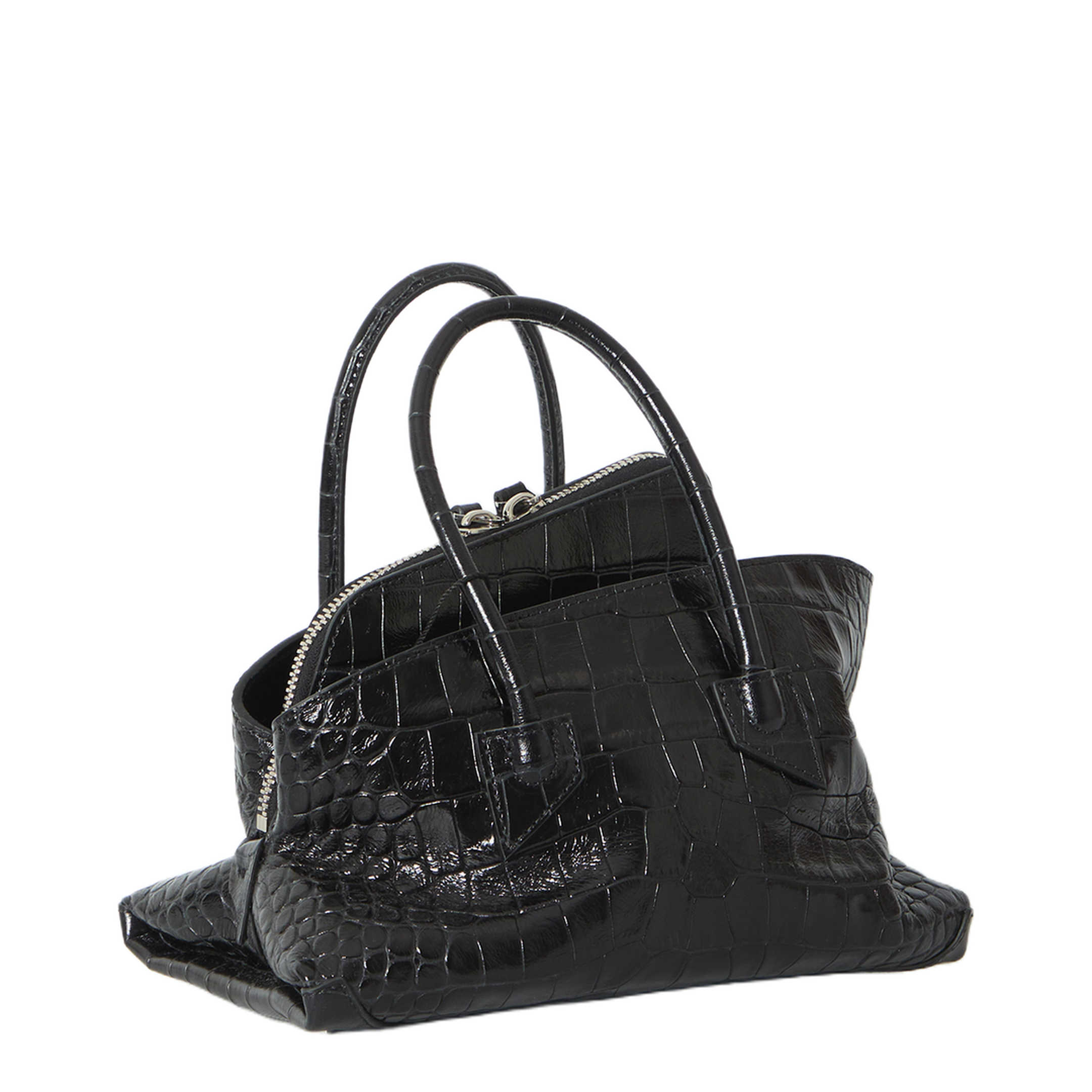 La Passeggiata Mini Croc-Effect Calf Leather Top-Handle Bag - Black - Image 2