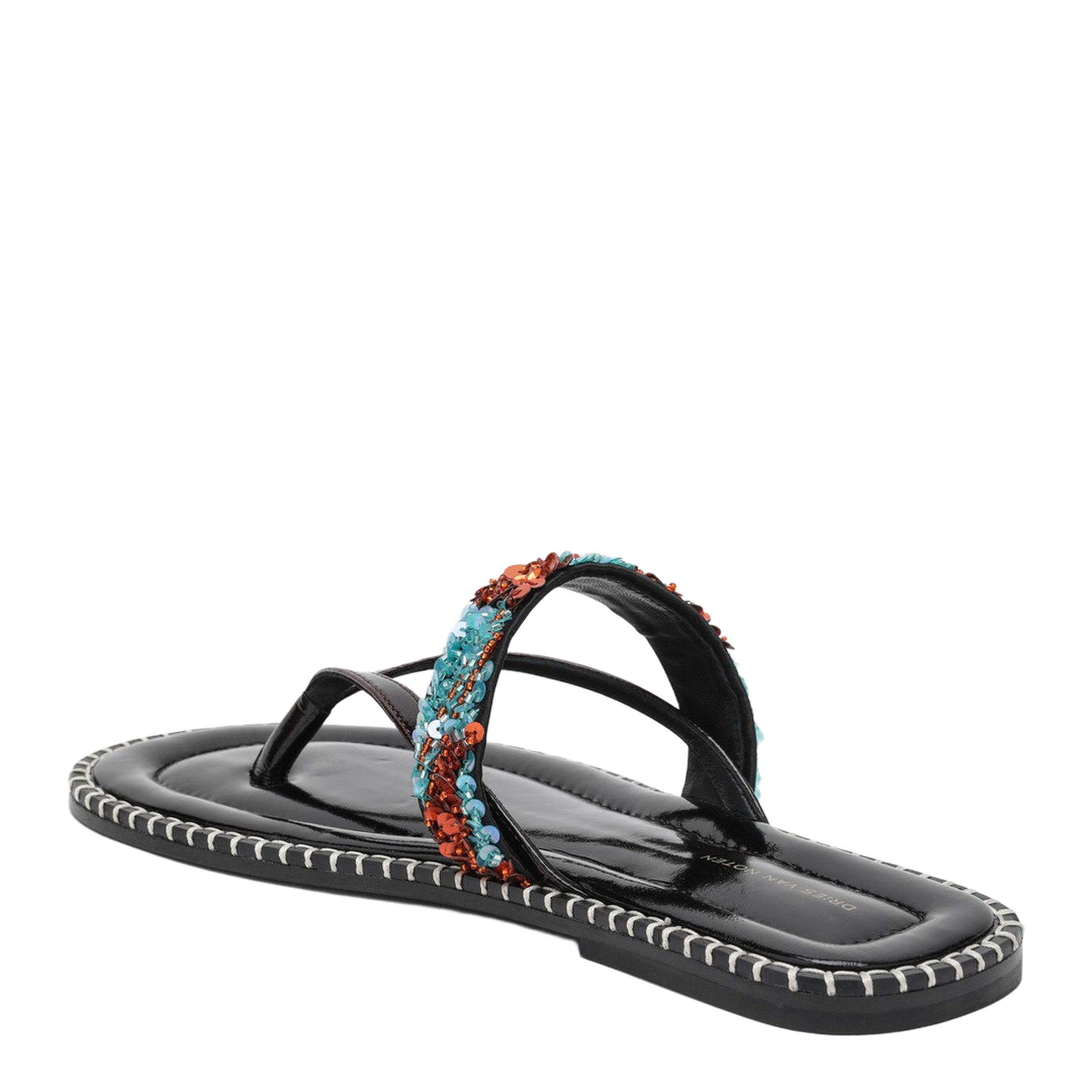 Black Thong Slip-On Sandals with Sequins - Image 2