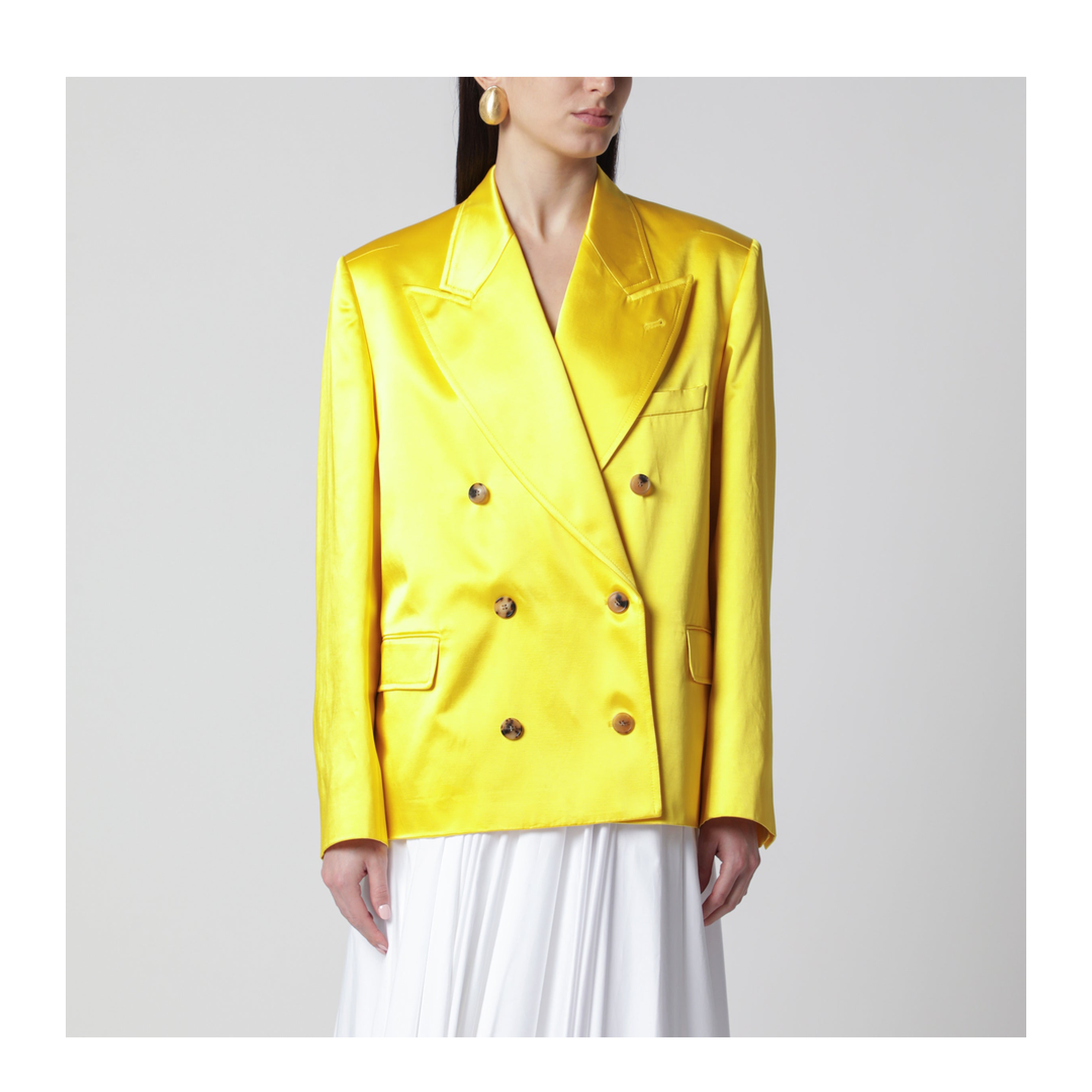Double-Breasted Cotton Blend Jacket Shiny Yellow - Image 1