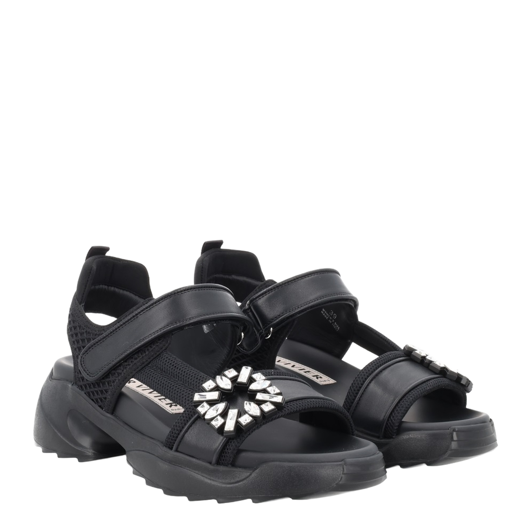 On The Run Black Leather And Textile Sandals - Image 2