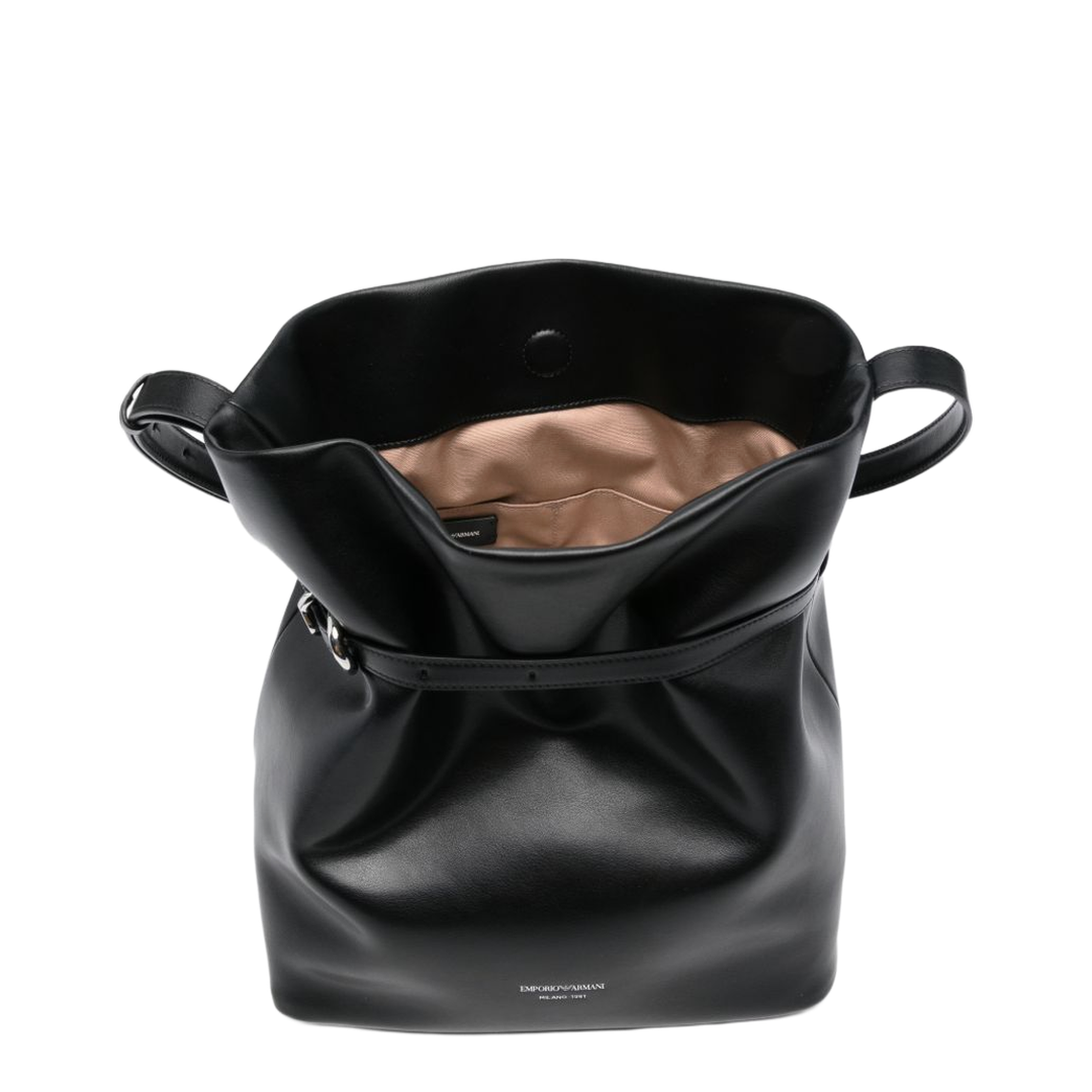 Medium Smooth Leather Bucket Bag - Nero - Image 4