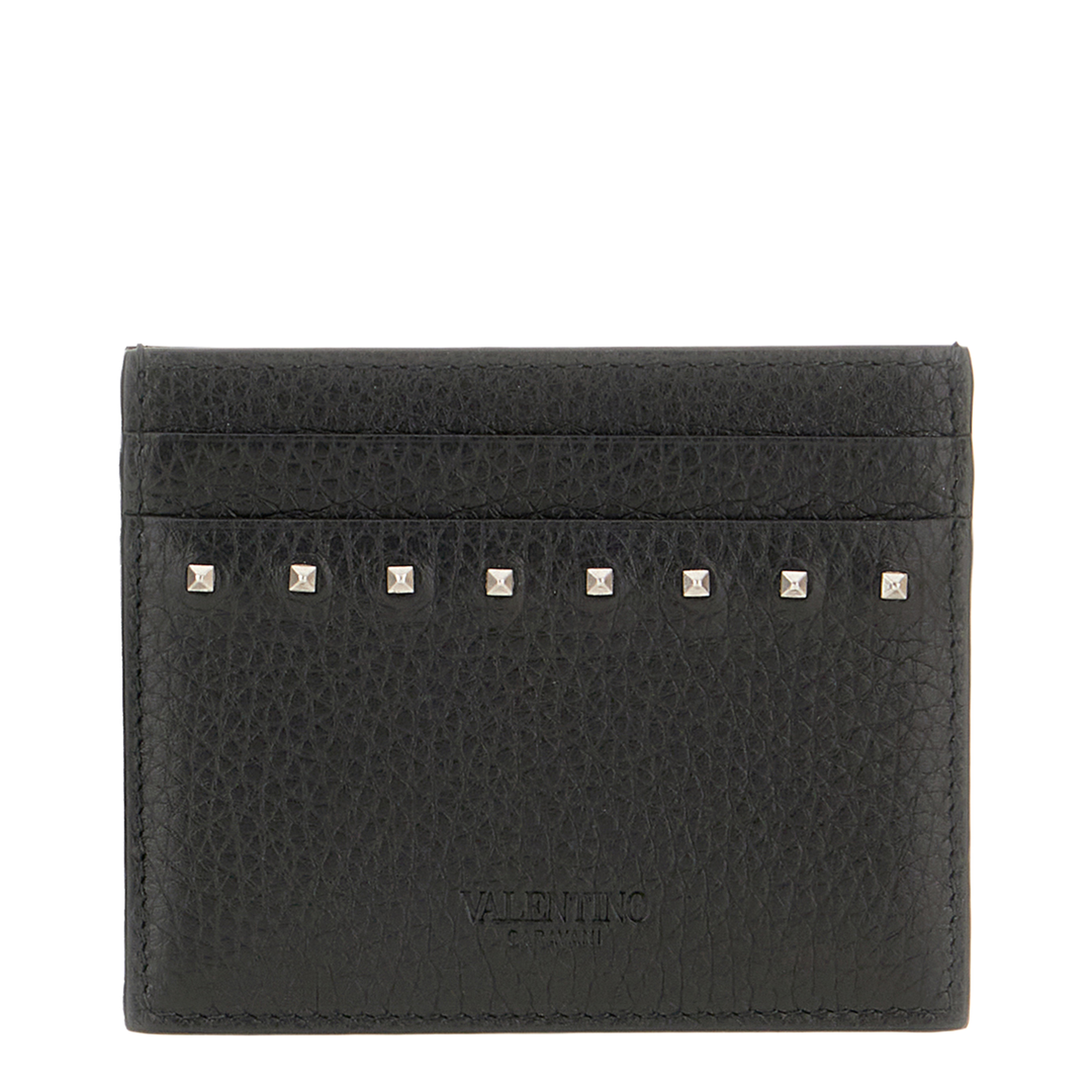Rockstud Calfskin Card Holder - Black - Image 1