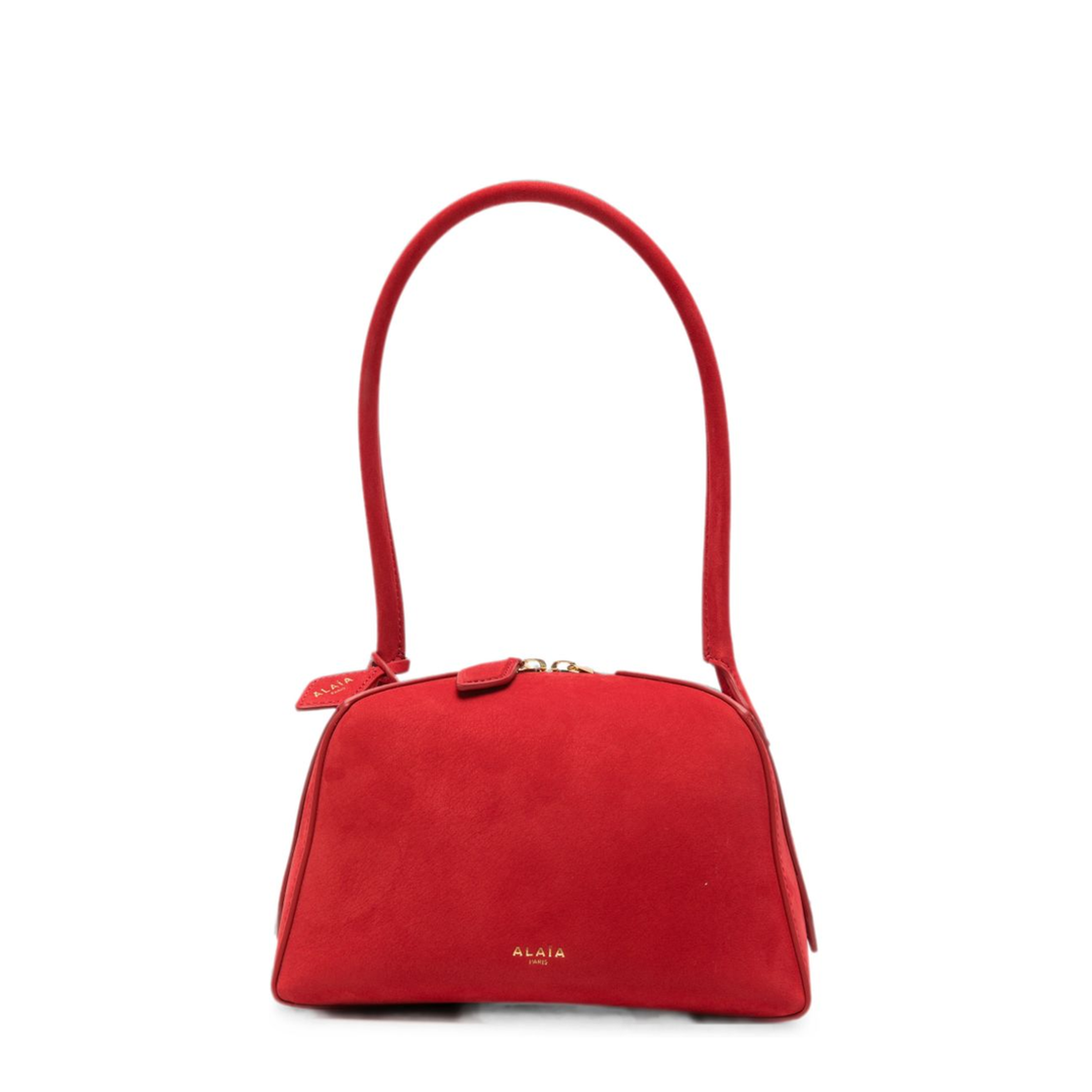 Le Bouledogue Small Nubuck Leather Shoulder Bag - Rouge Vif - Image 1