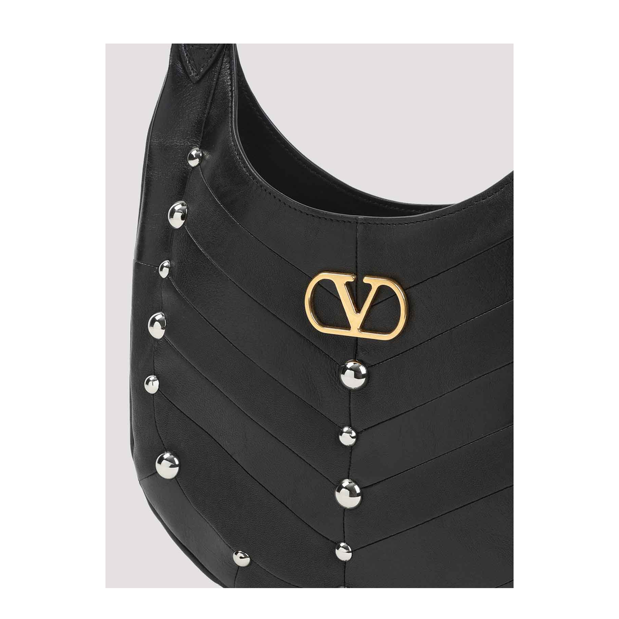 Hoboho Small Chevron Nappa Leather Hobo Bag - Black - Image 5