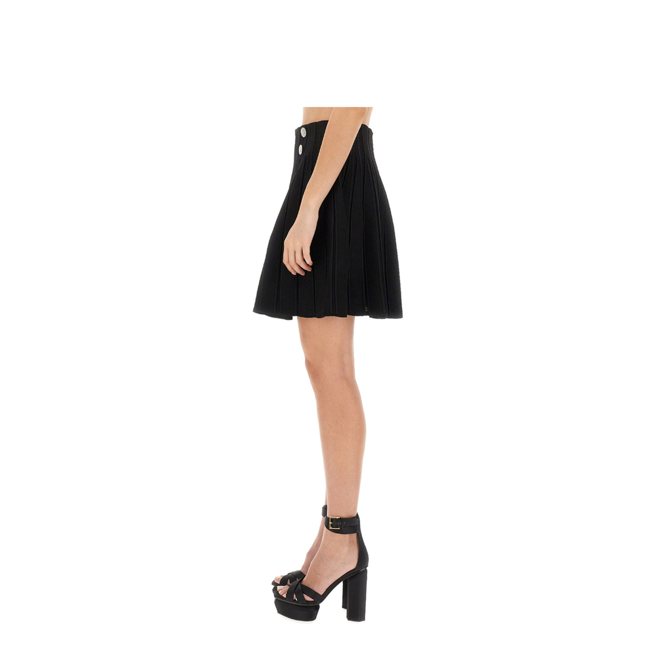 Tweed Pencil Skirt Frayed Hem Black - Image 4