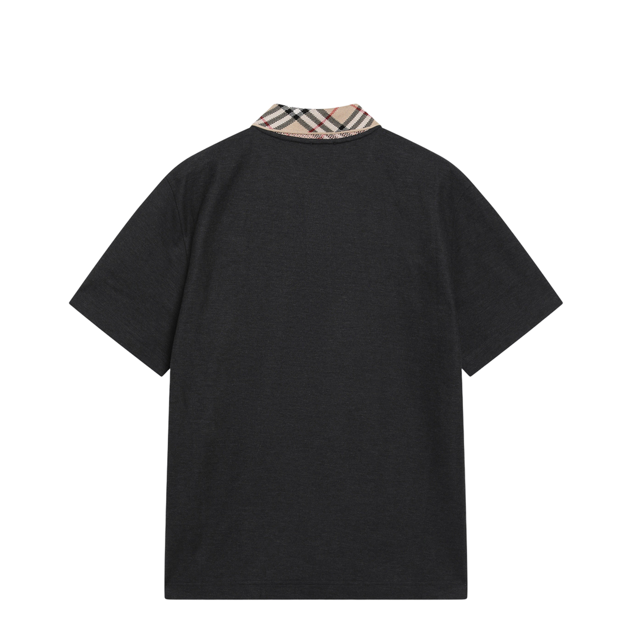 Dark Grey Polo Shirt with Check Collar - Image 2