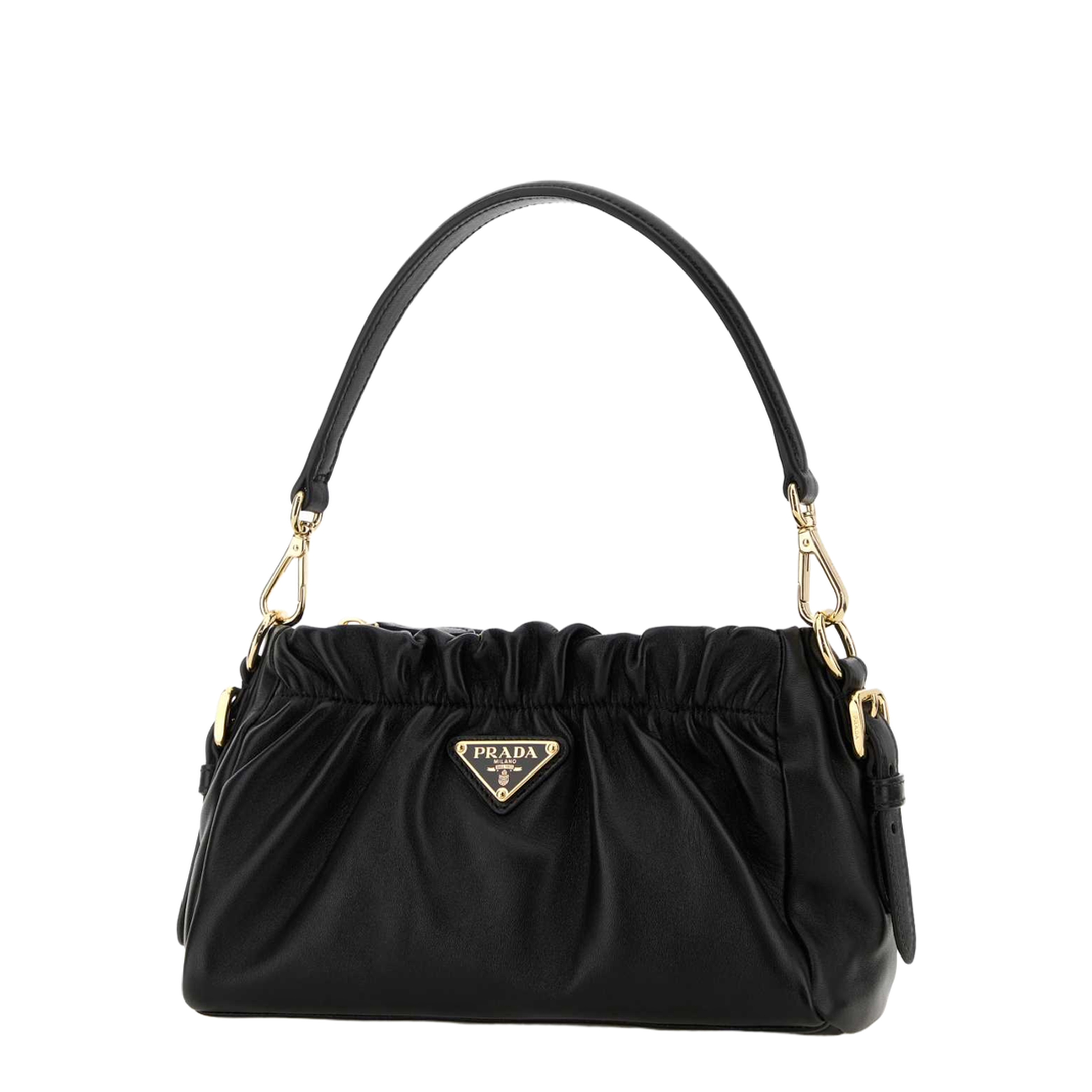 Gathered Nappa Shoulder Bag - Black - Image 2