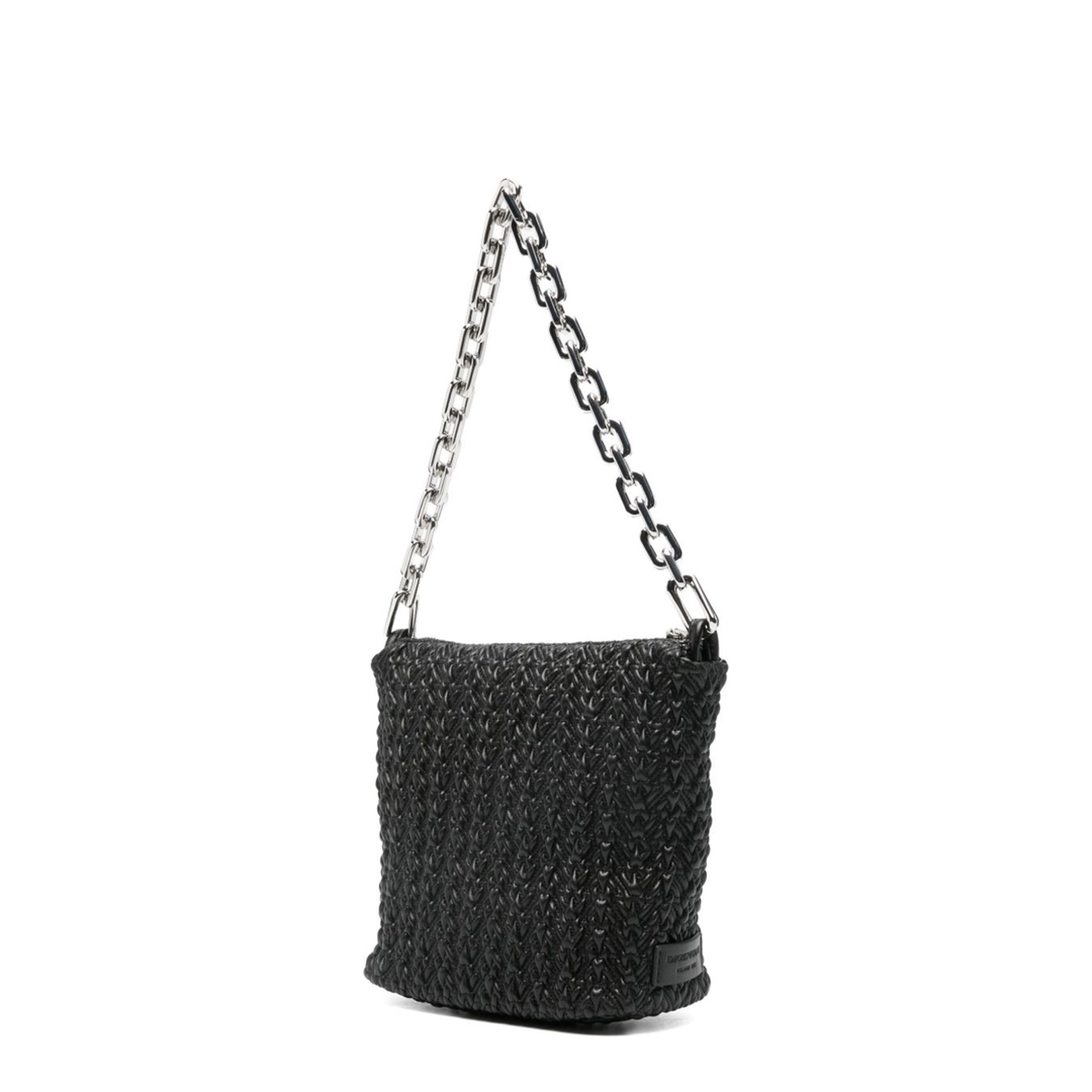 Small Embossed Leather Hobo Bag Black - Image 4