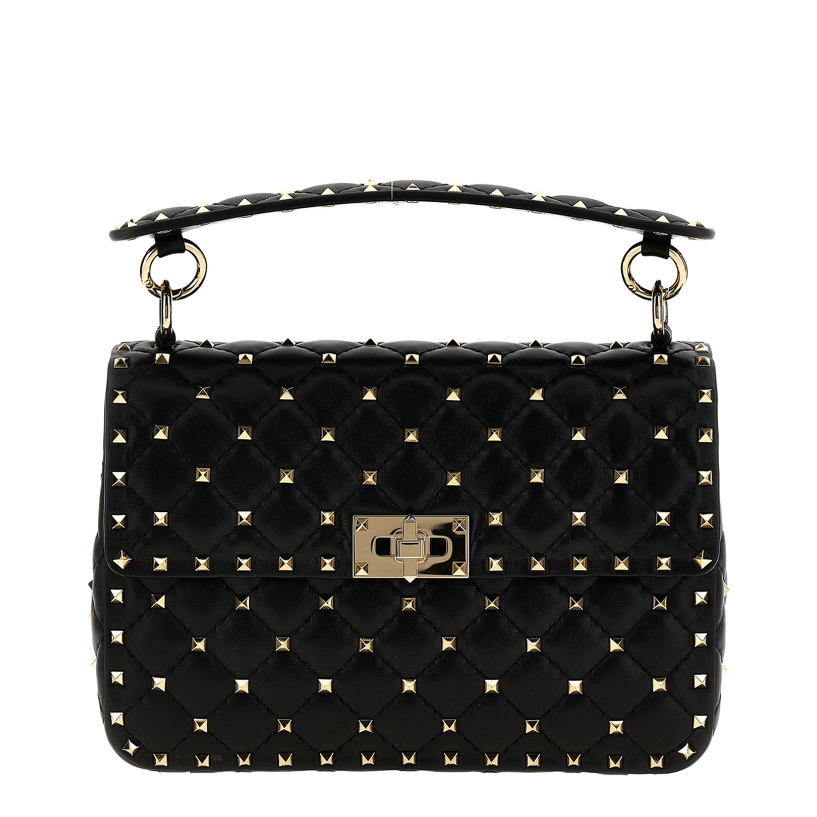 Rockstud Spike Quilted Nappa Shoulder Bag - Black - Image 1