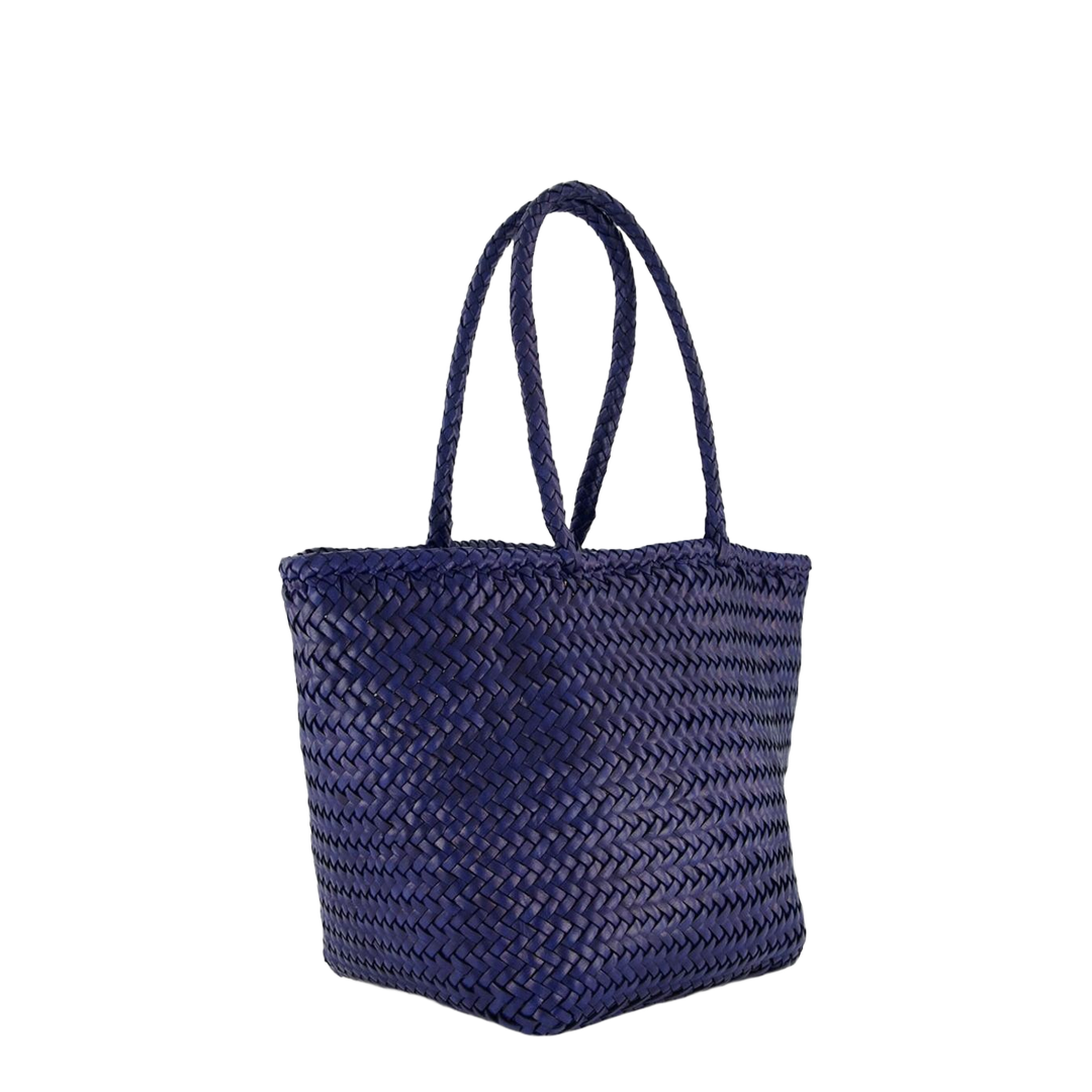 Grace Basket Small Buffalo Calf Leather Tote - Navy - Image 3