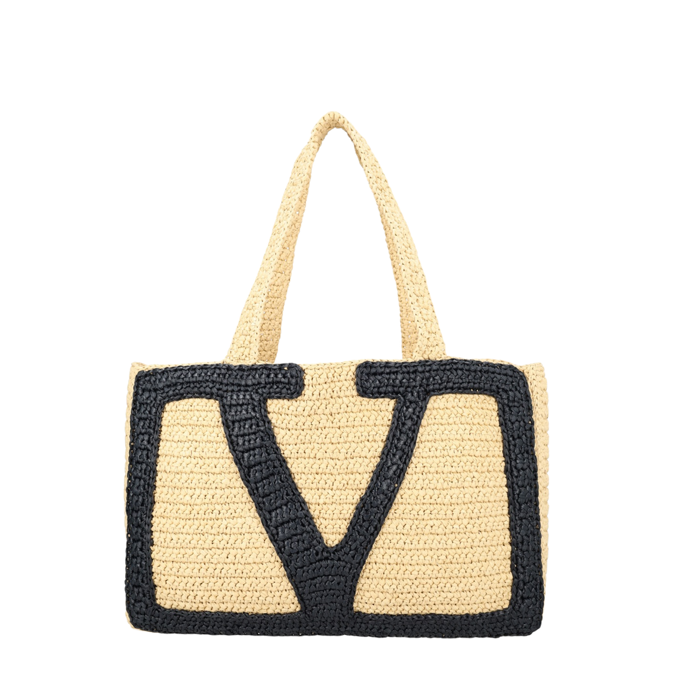 Viva Superstar Large Synthetic Raffia Shopping Bag - Natural/Black - Image 1