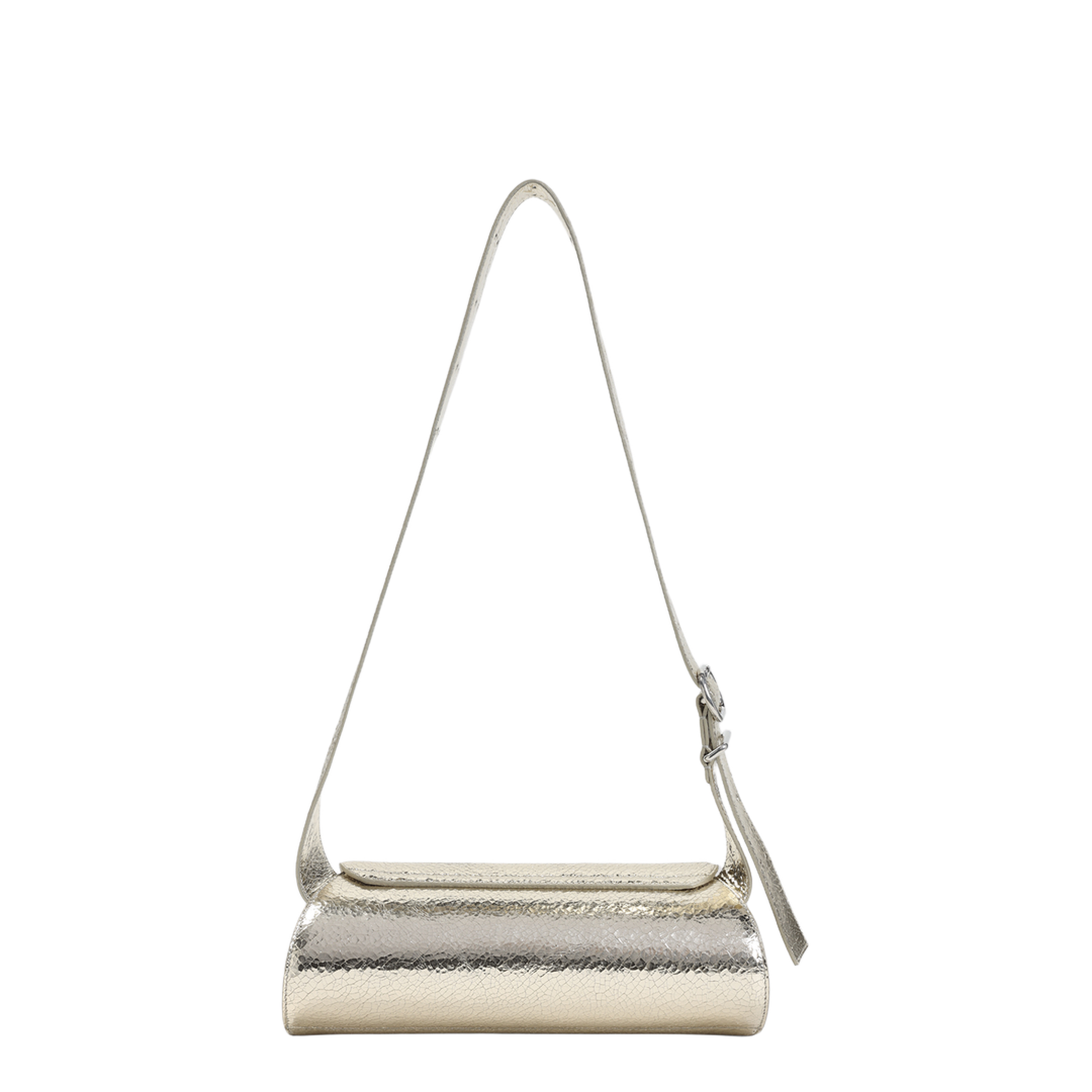 Cannolo Small Crackled Laminated Leather Handbag - Platino - Image 4