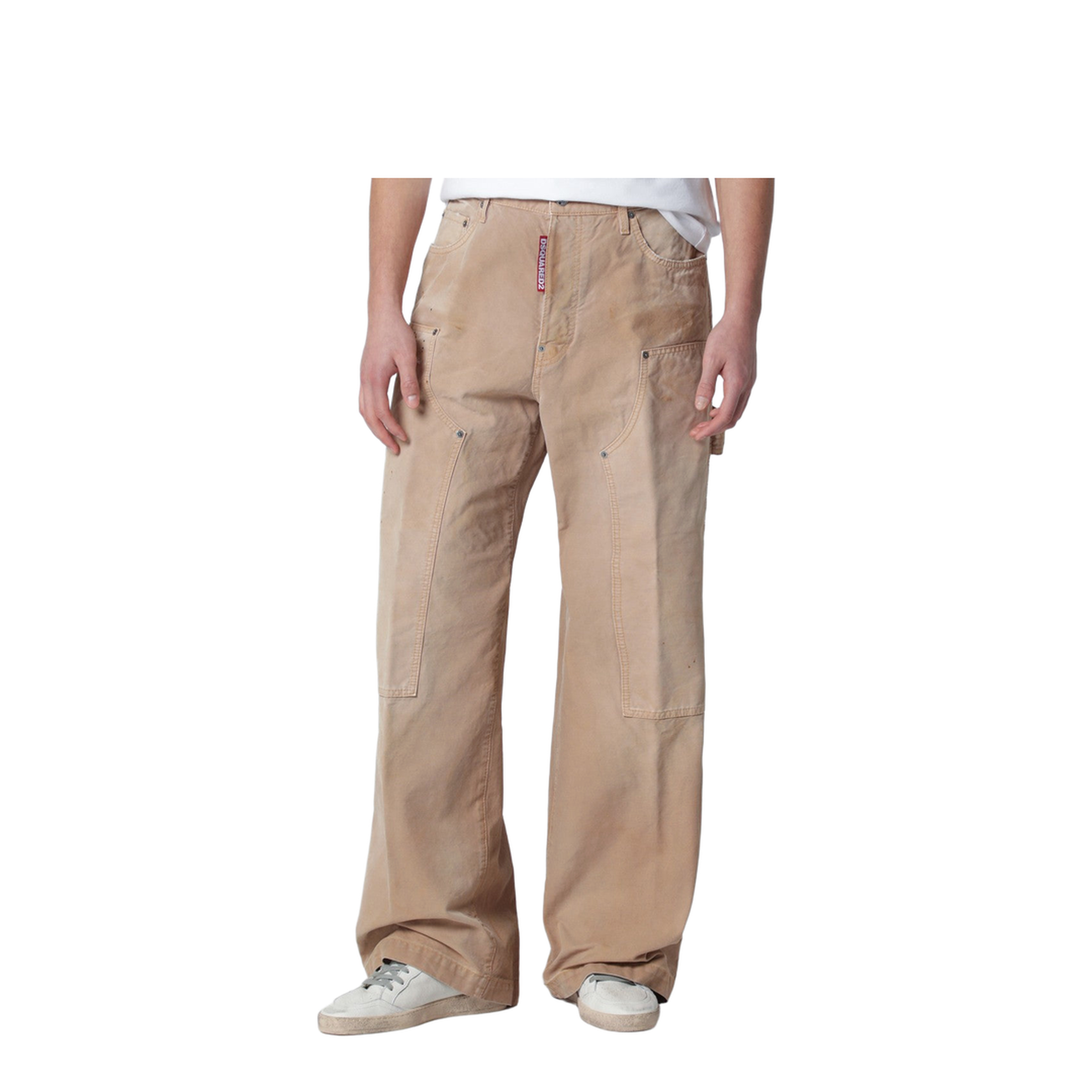 Vintage-effect Beige Baggy Carpenter Jeans - Image 1