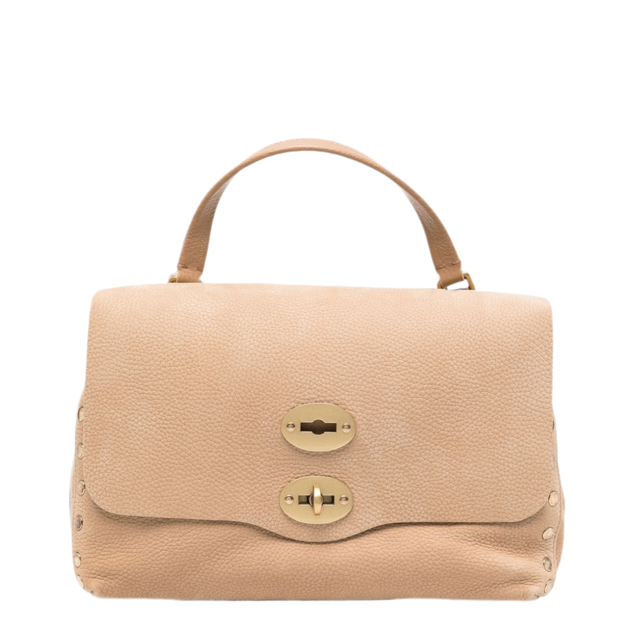 One Size Glossy Goat Satchel - Pebbled Beige - Image 1